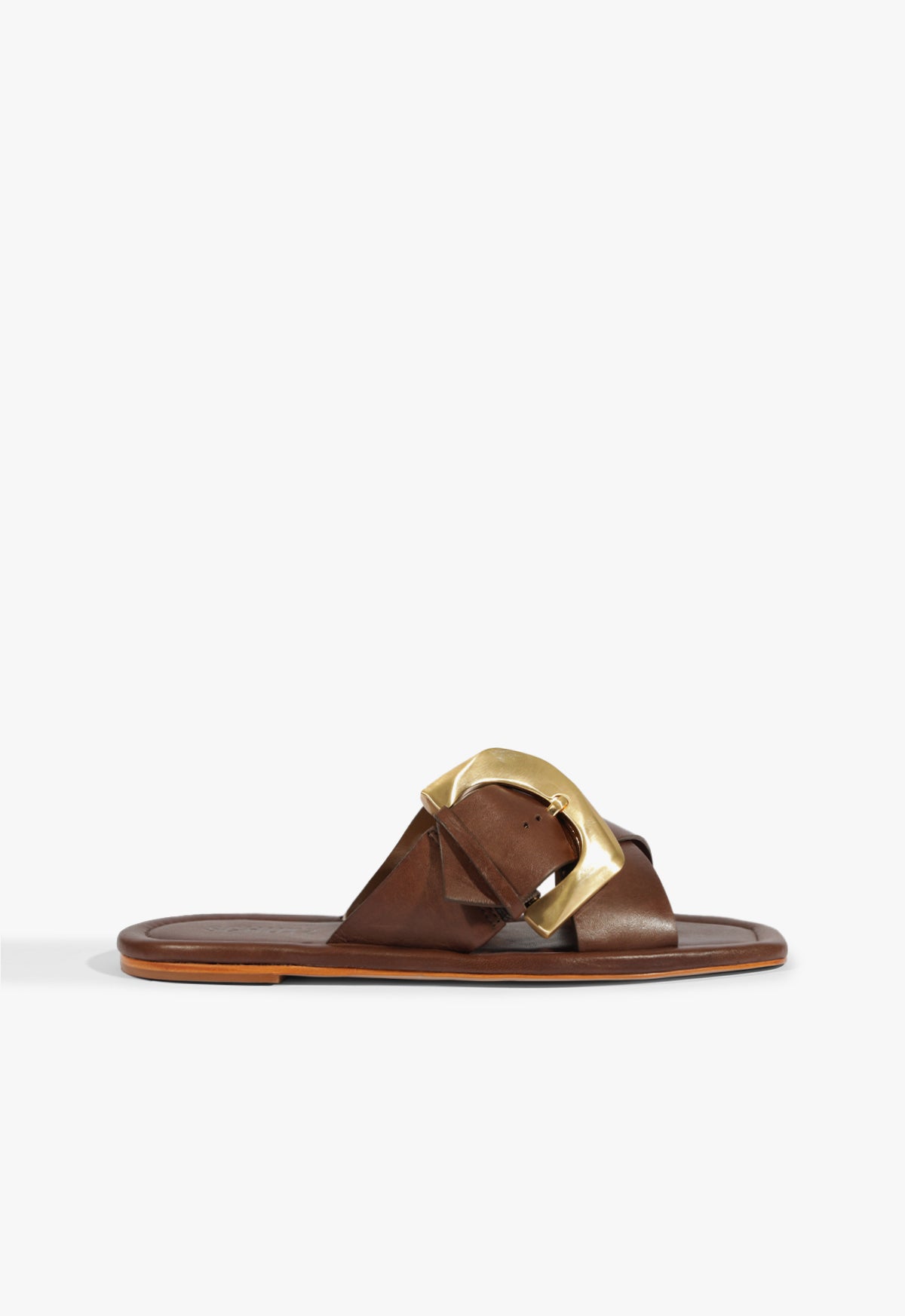 Schutz Shoes Lois Brown Leather Flat Sandal