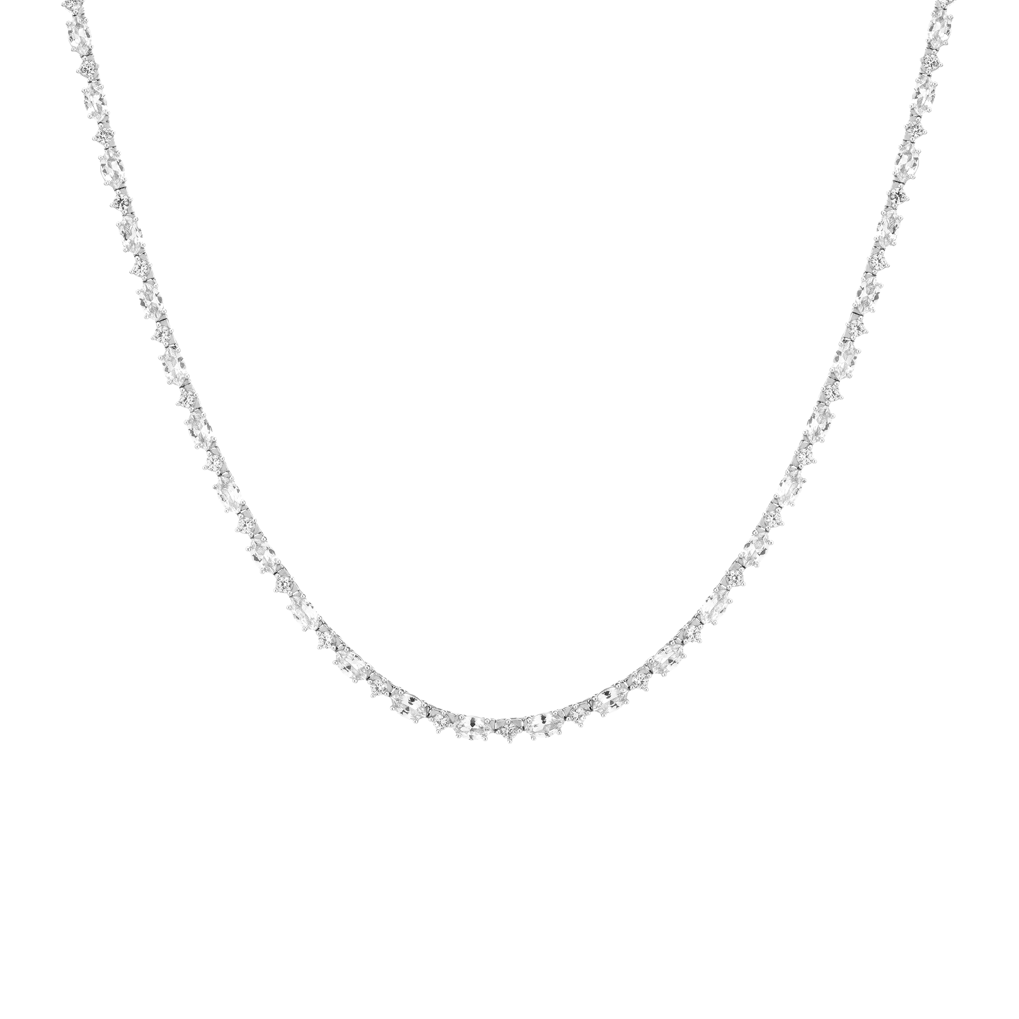 Auratenewyork Lab Grown White Sapphire Marquise & Round Tennis Necklace