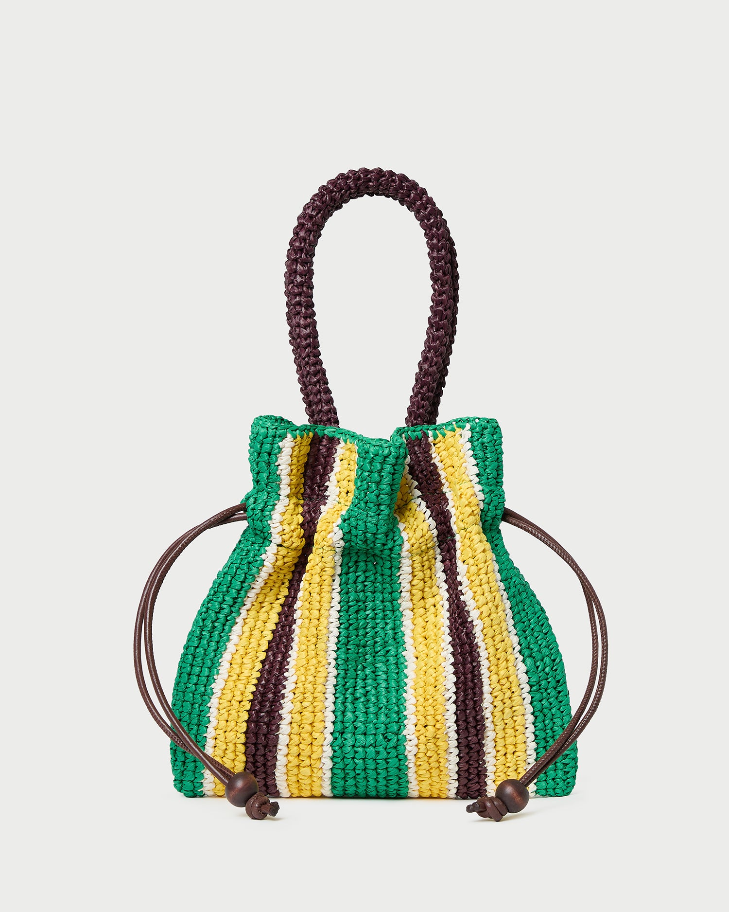 Loeffler Randall Kylie Green/Yellow Raffia Drawstring Pouch