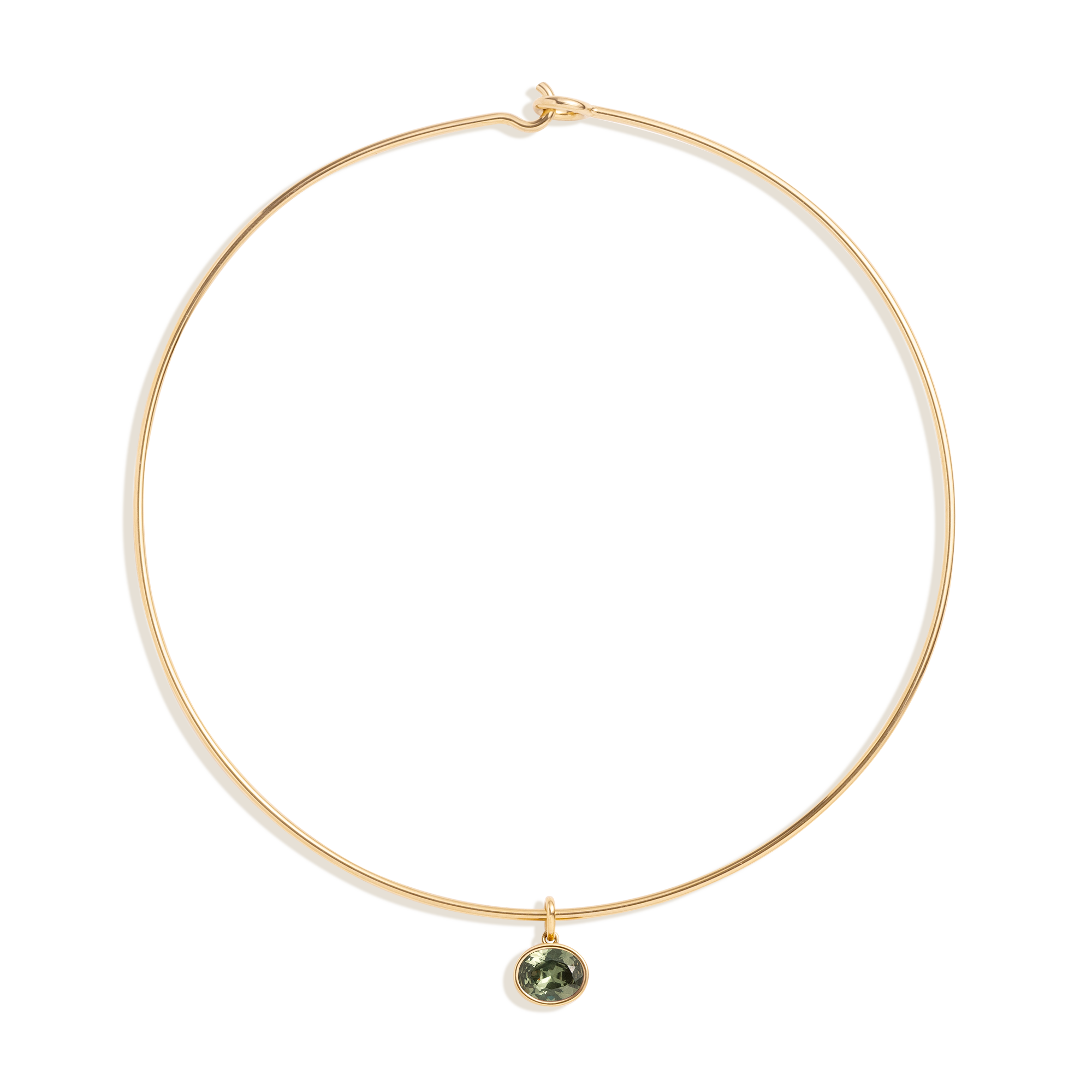 Auratenewyork Lab Grown Green Sapphire Oval Pendant Collar Necklace