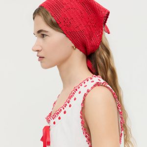 Loeffler Randall Viv Red Crochet Scarf