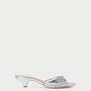 Loeffler Randall Dixie Silver Leather Kitten Heel