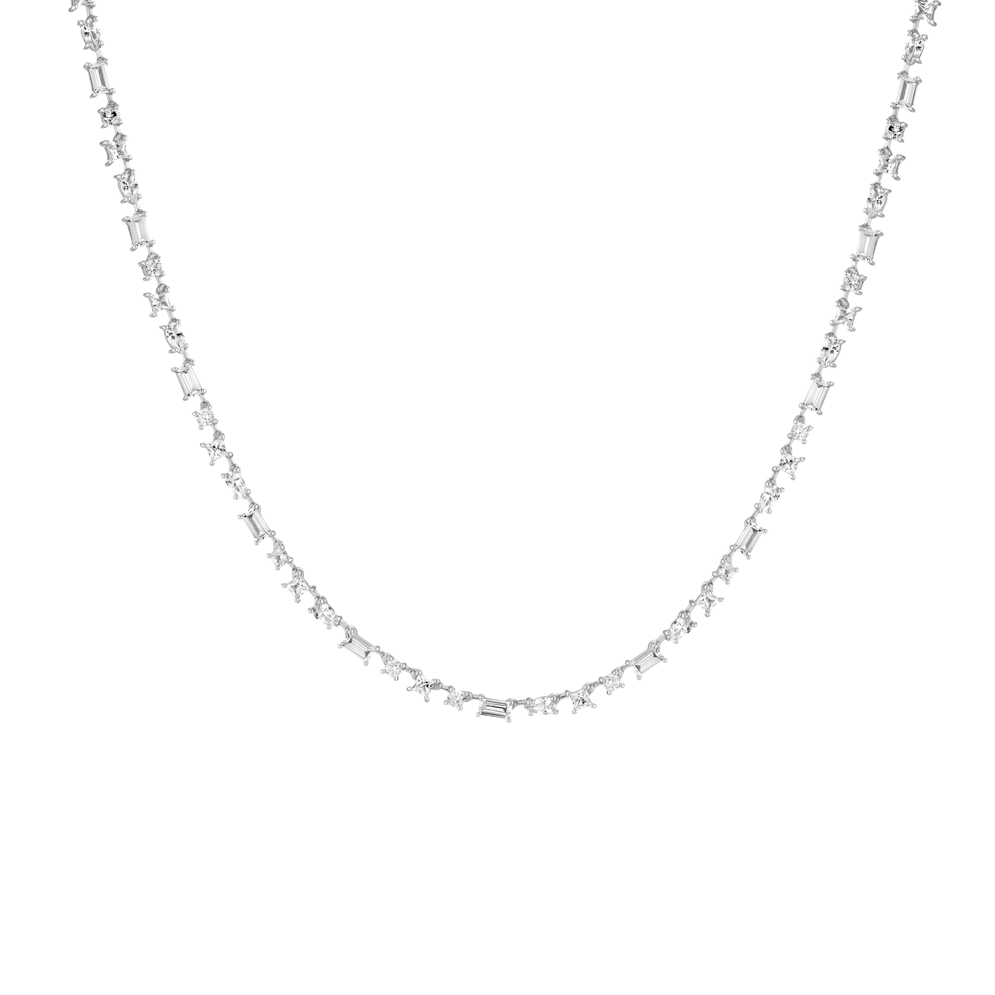 Auratenewyork Lab Grown White Sapphire Mosaic Tennis Necklace