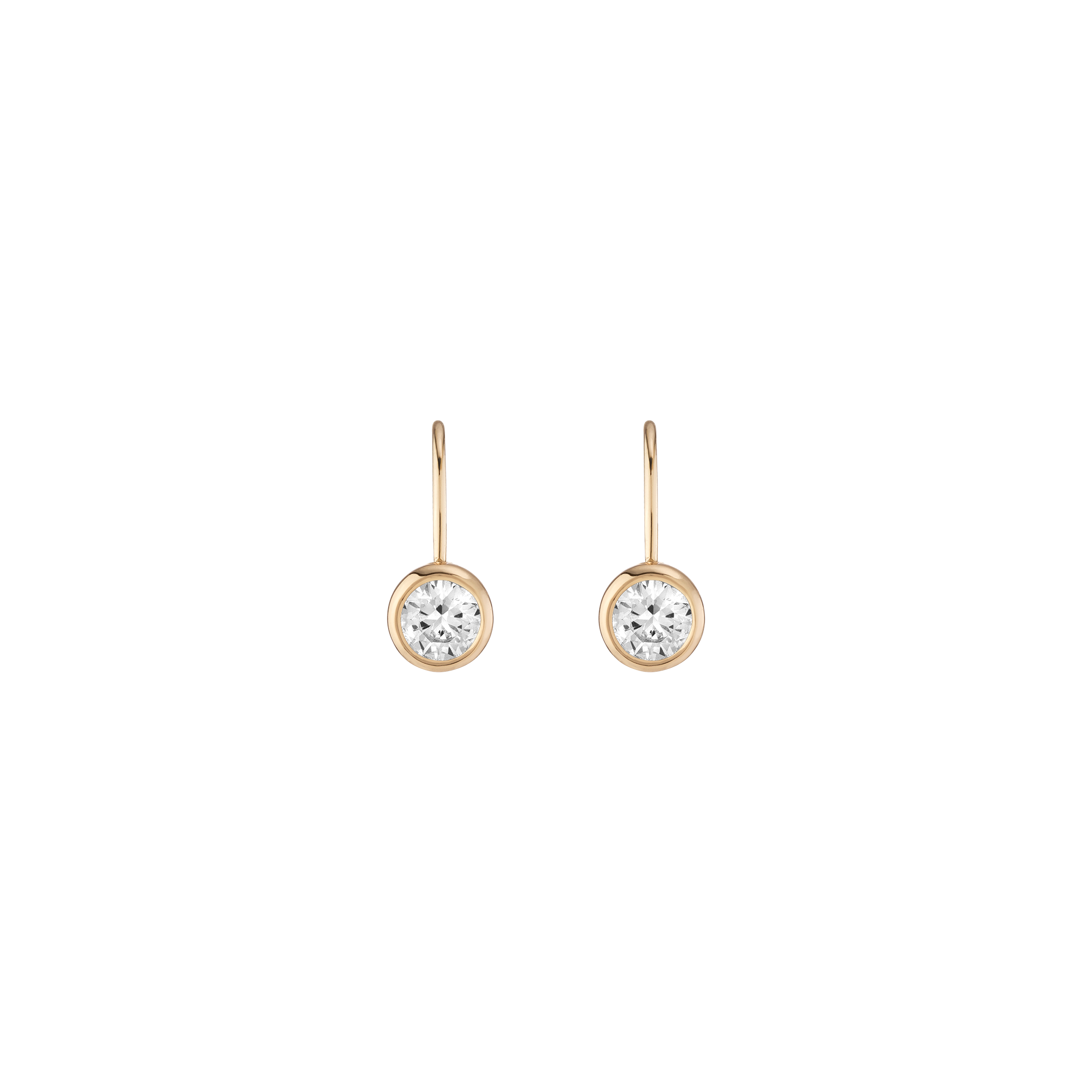 Auratenewyork Round Lab Grown White Sapphire Bezel Drop Earrings