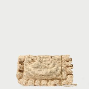 Loeffler Randall Mavis Natural Raffia Ruffle Clutch