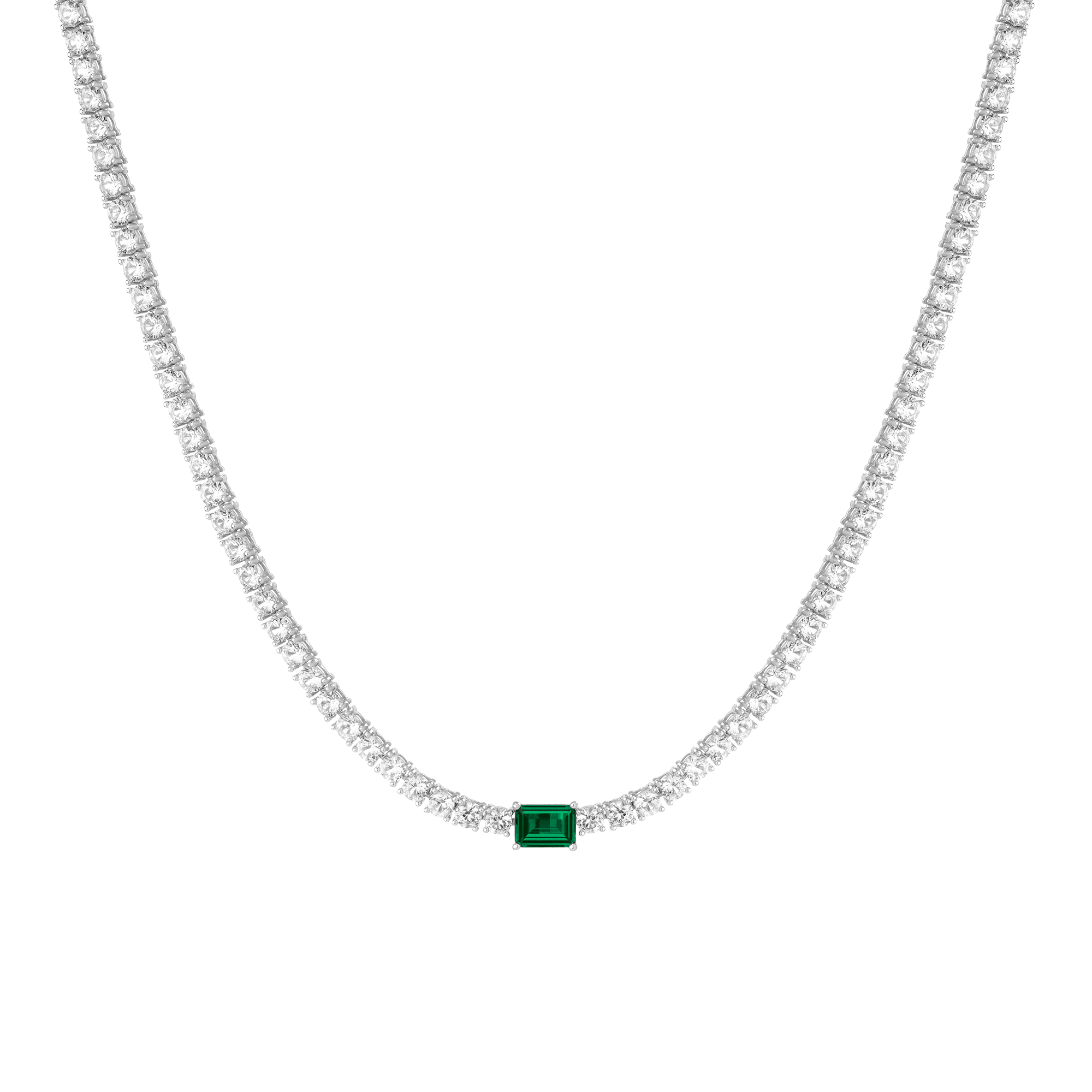 Auratenewyork Lab Grown White Sapphire Tennis Necklace with Emerald