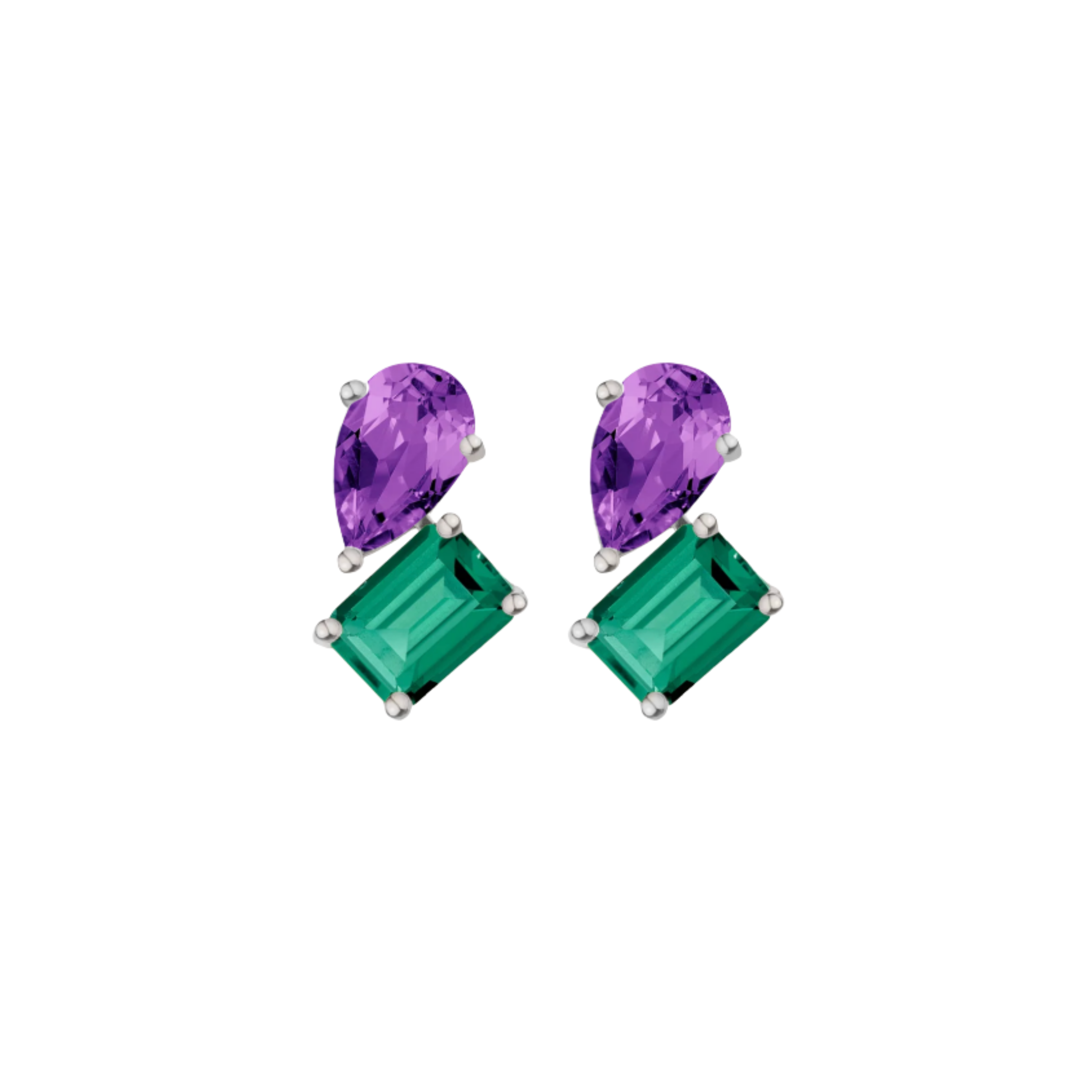 Auratenewyork Toi et Moi Gemstone Heirloom Earring - Green Emerald & Amethyst