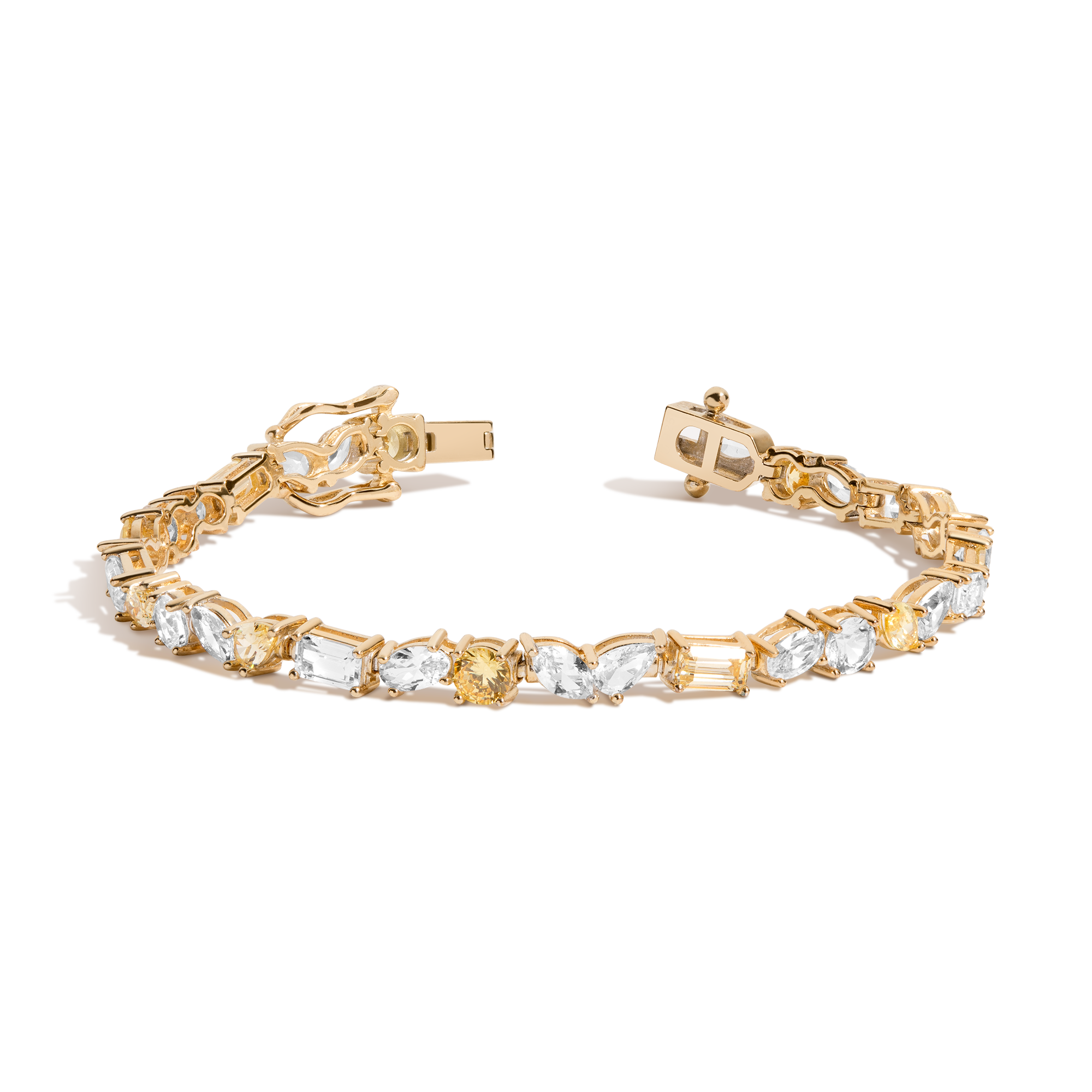 Auratenewyork Lab Grown White Sapphire and Canary Mixed Shape Tennis Bracelet