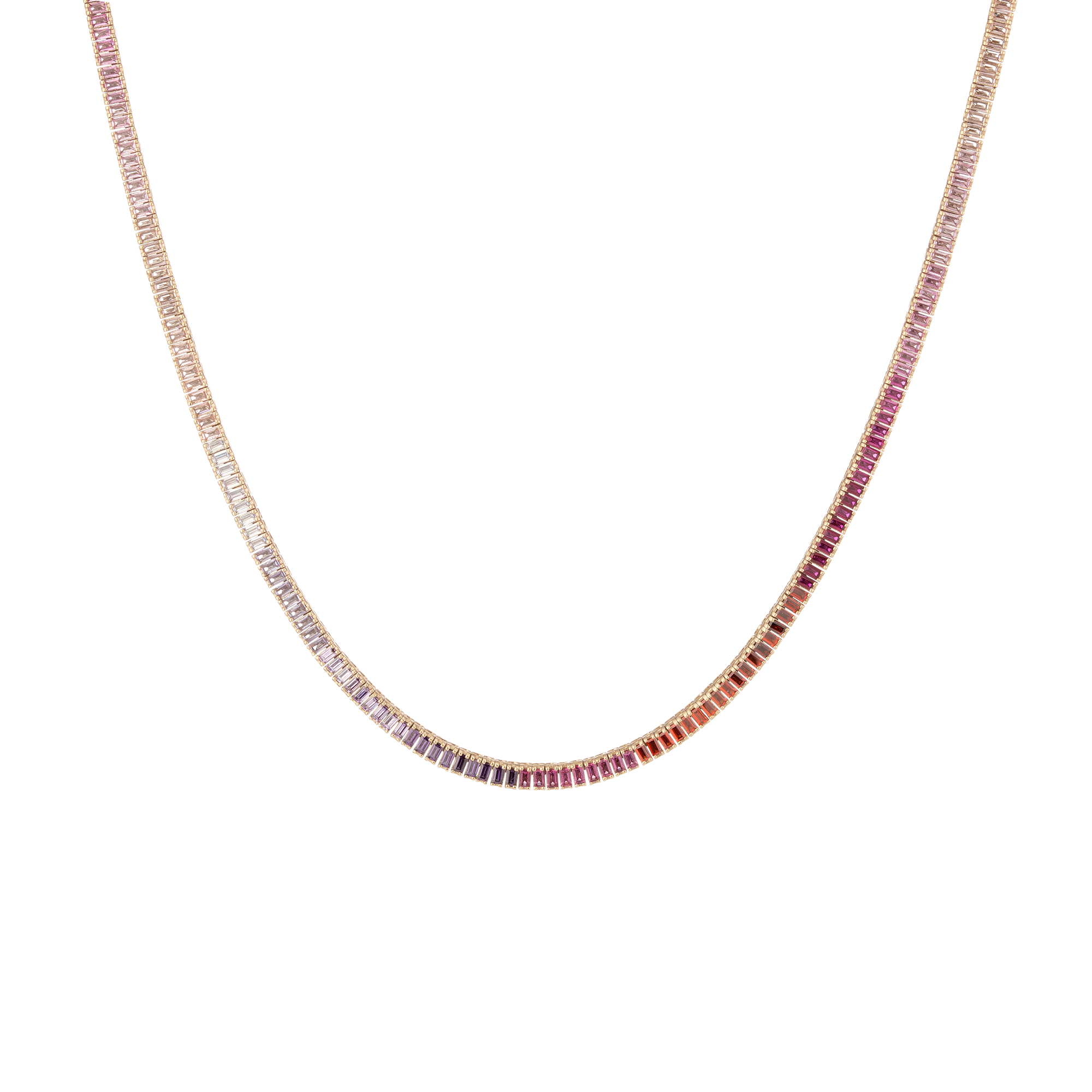 Auratenewyork Pink Ombré Baguette Tennis Necklace