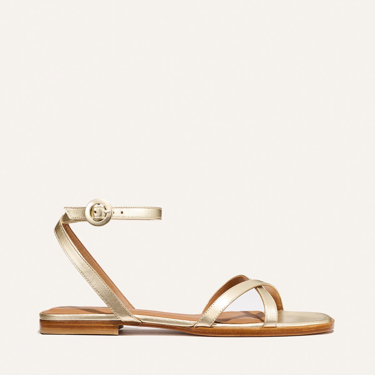 Margaux The Flat Sandal - Champagne Nappa