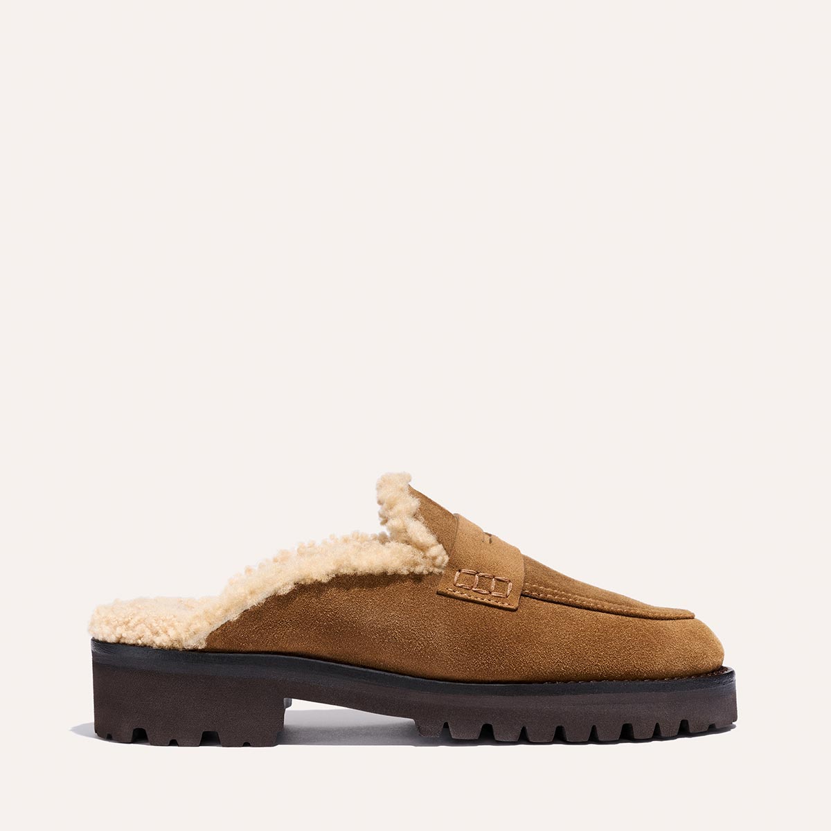 Margaux The Marlowe Mule - Walnut Suede and Shearling