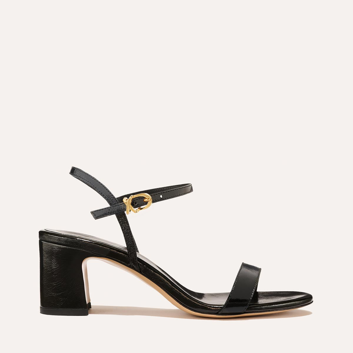 Margaux The Cleo Sandal - Black Crinkle-Gloss Nappa