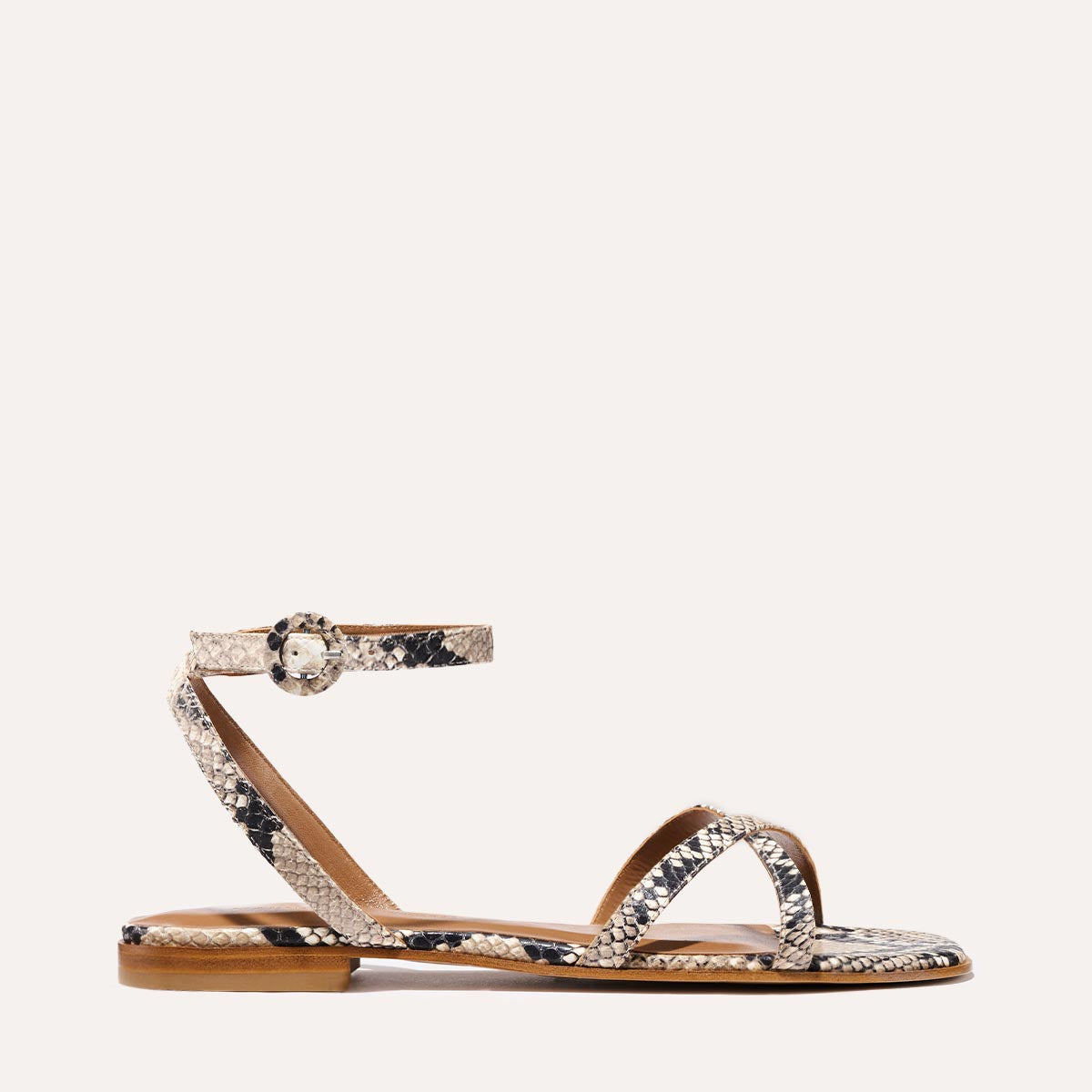 Margaux The Flat Sandal - Natural Python Embossed