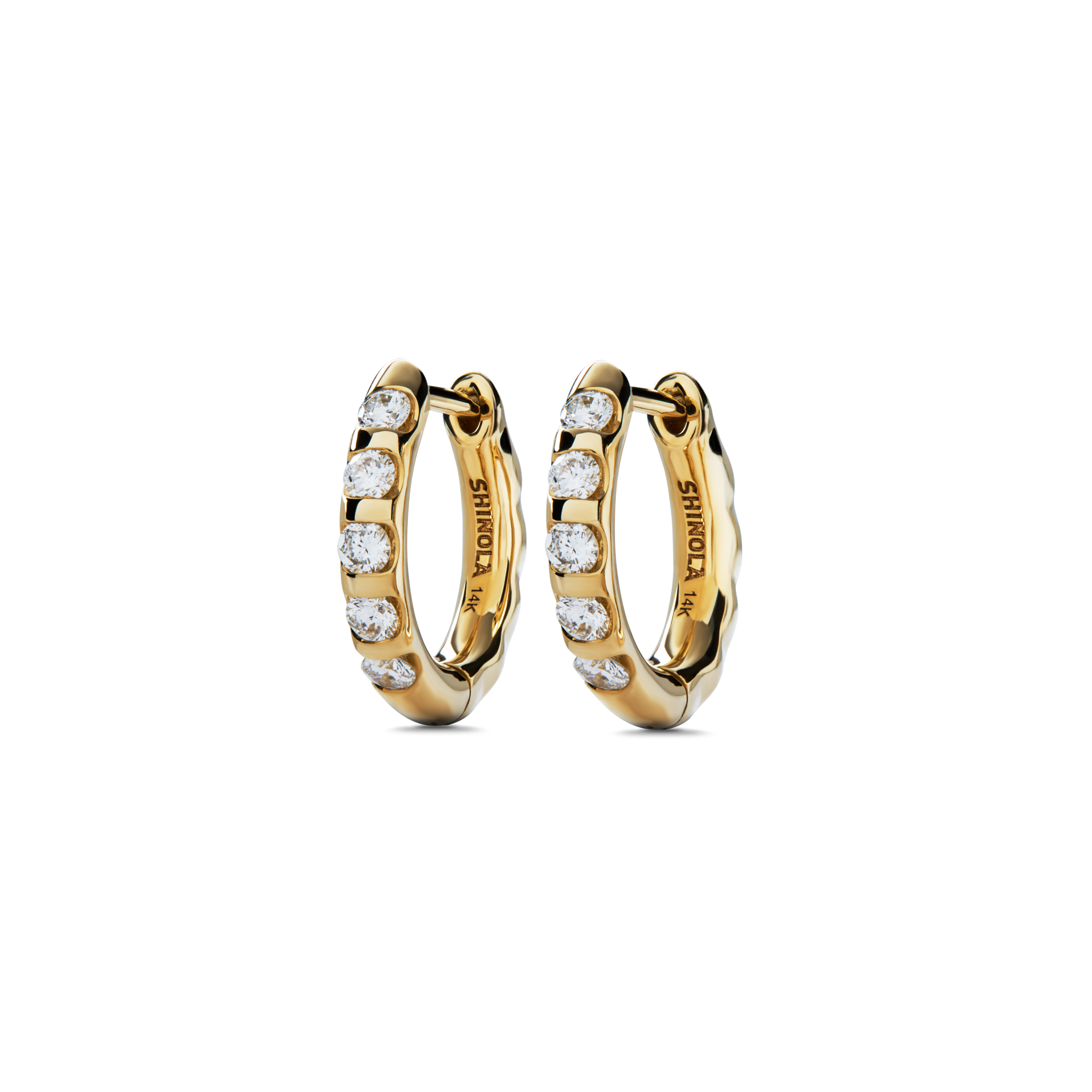 Shinola Diamond Petite Round Huggie Earrings - Yellow Gold