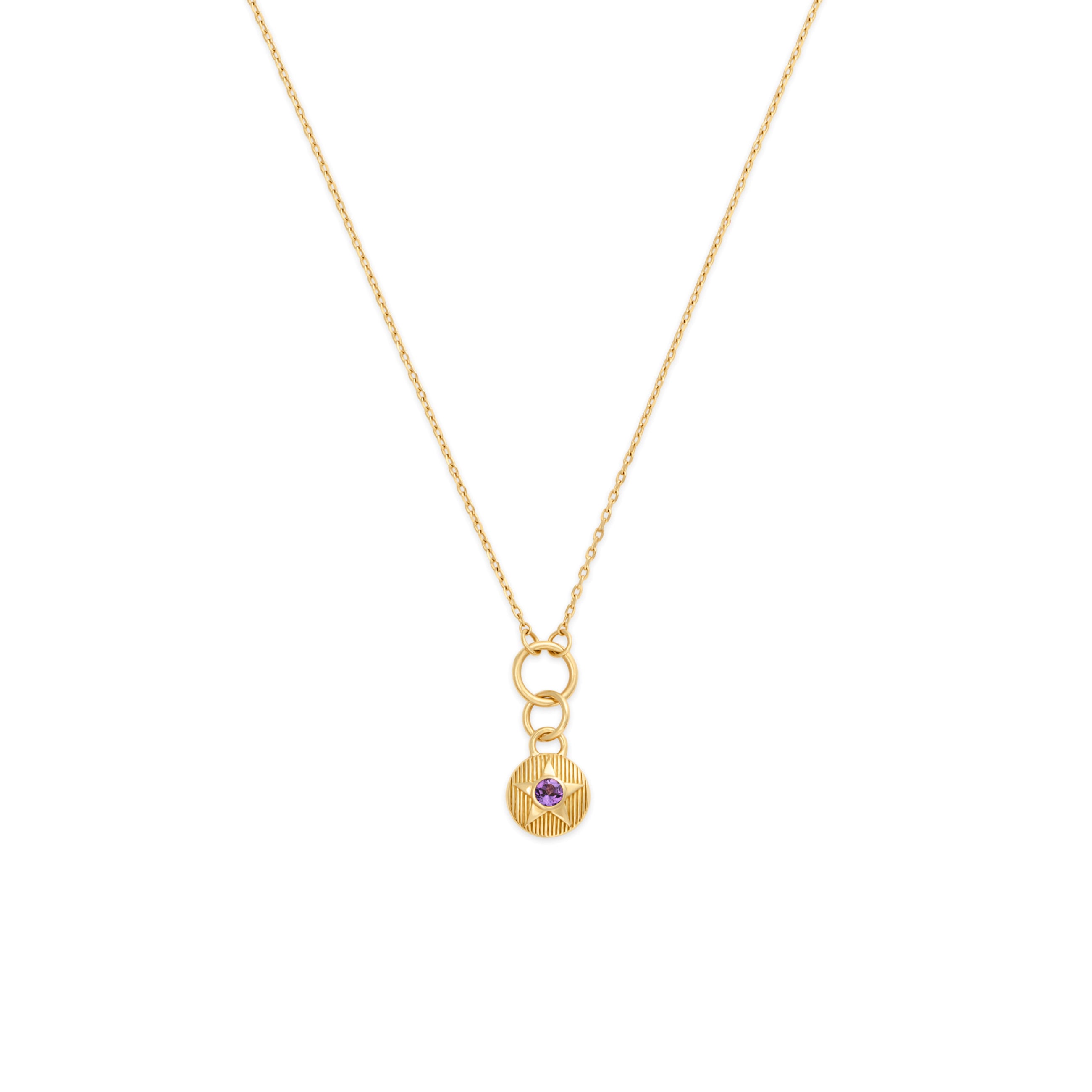 Foundrae Foundation | February Birthday Starstone Thread Necklace | Amethyst, Yellow Gold