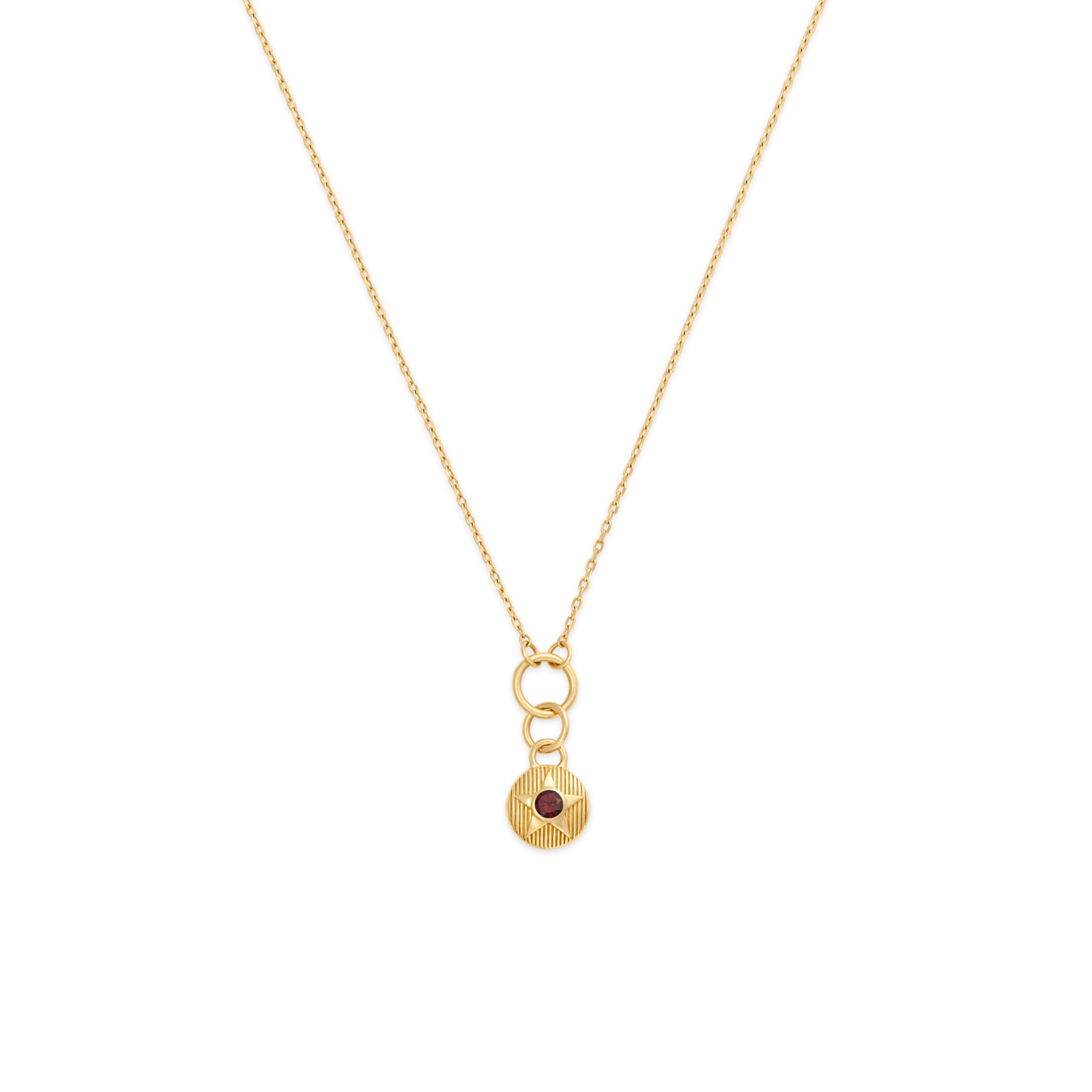 Foundrae Foundation | January Birthday Starstone Thread Necklace | Garnet, Yellow Gold