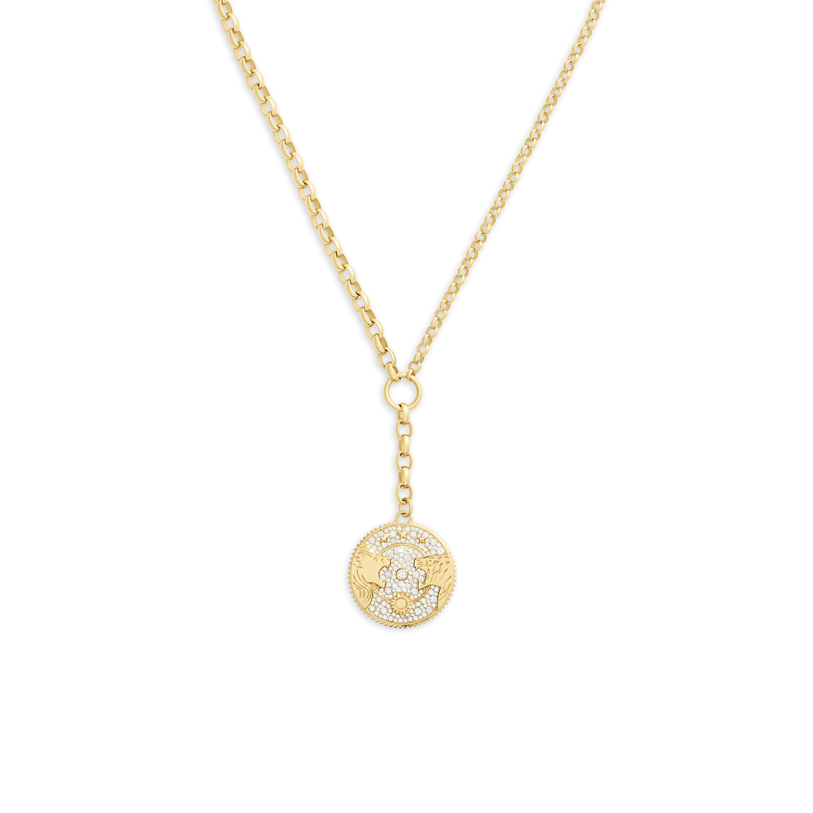 Foundrae Strength | Pavé Solar & Lunar Heavy Mixed Belcher Extension Necklace | Diamonds, Yellow Go
