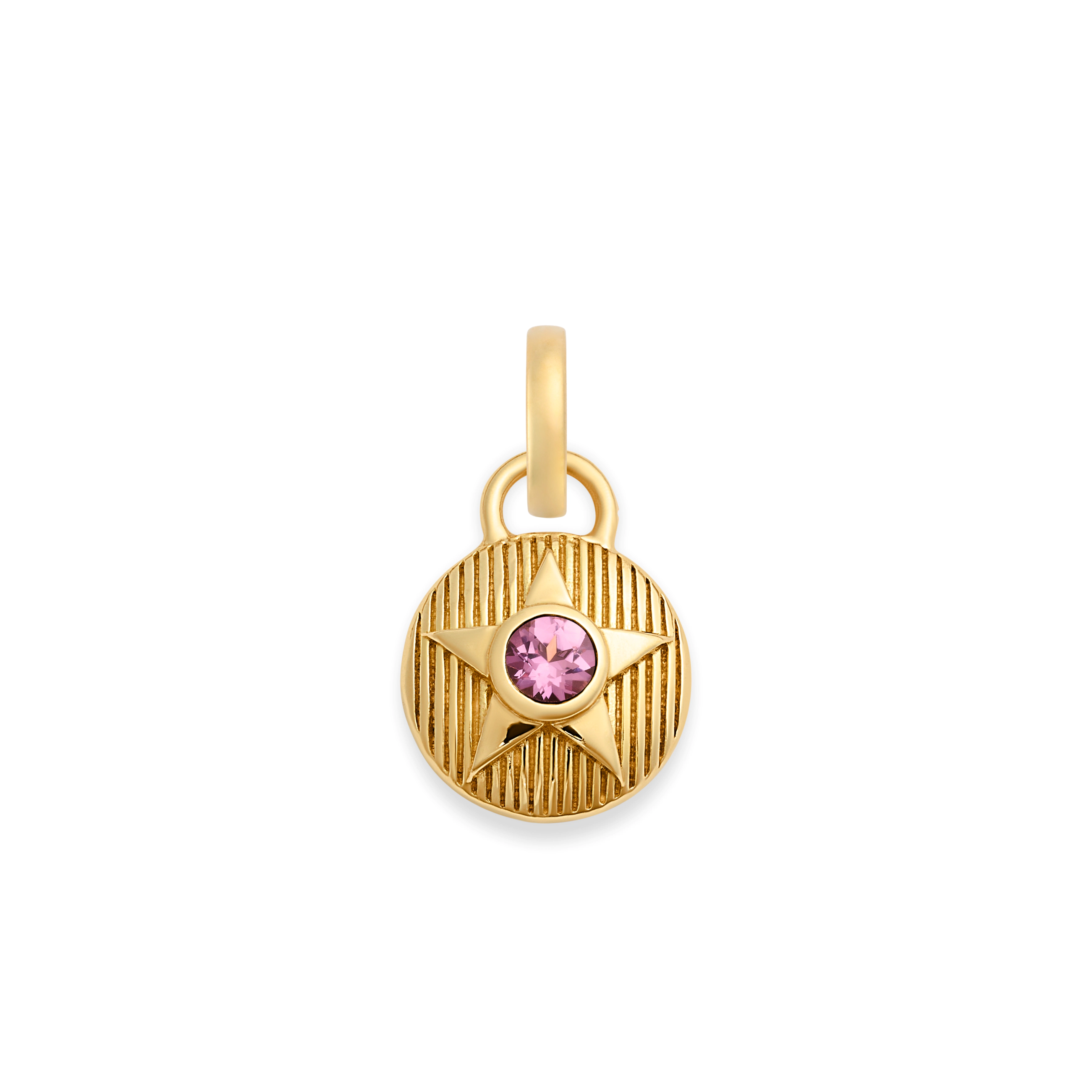 Foundrae Foundation | October Birthday Starstone Petite Medallion | Pink Tourmaline, Yellow Gold