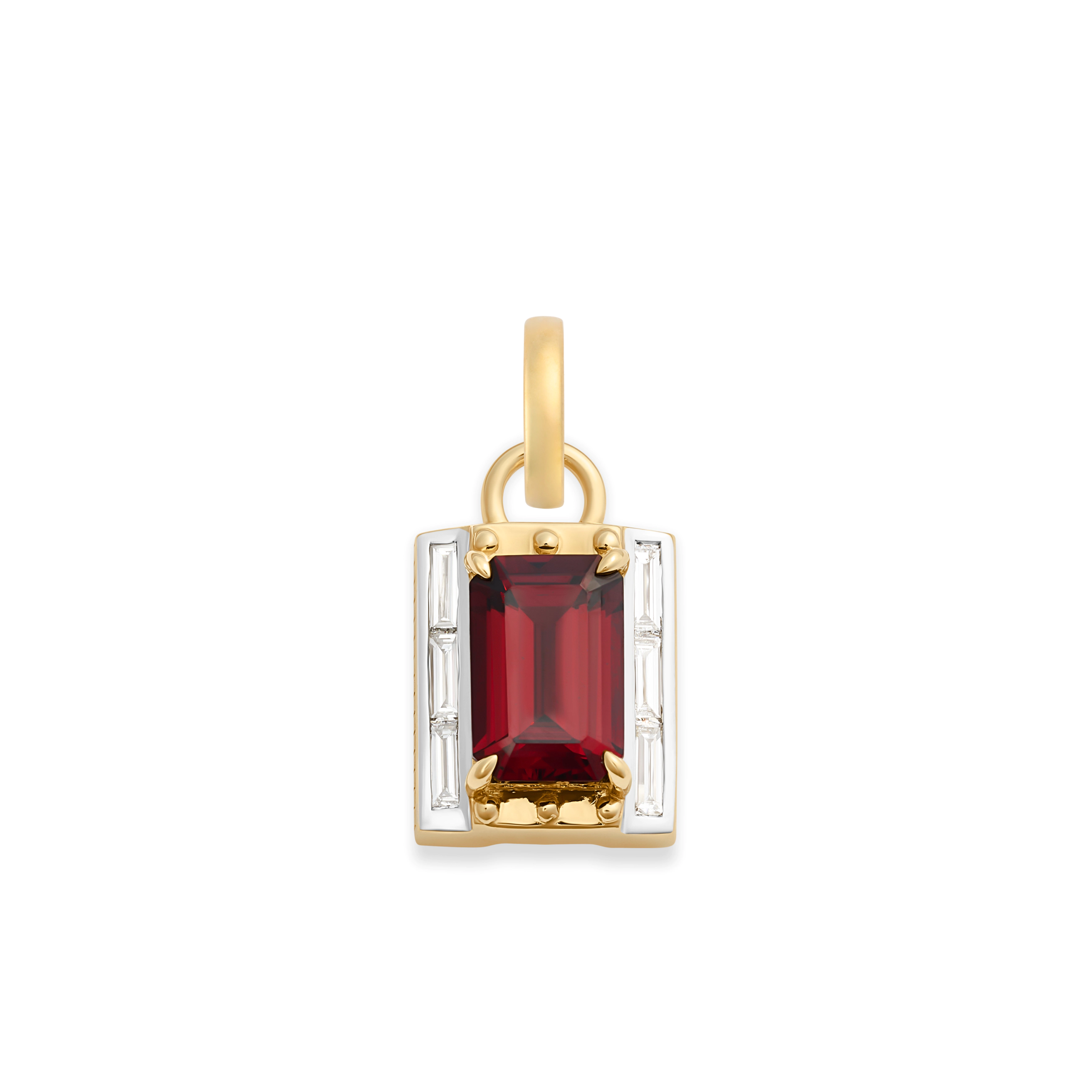 Foundrae True Love | Lovestruck Pierced Cache Link Pendant | Garnet, Diamonds, Yellow Gold