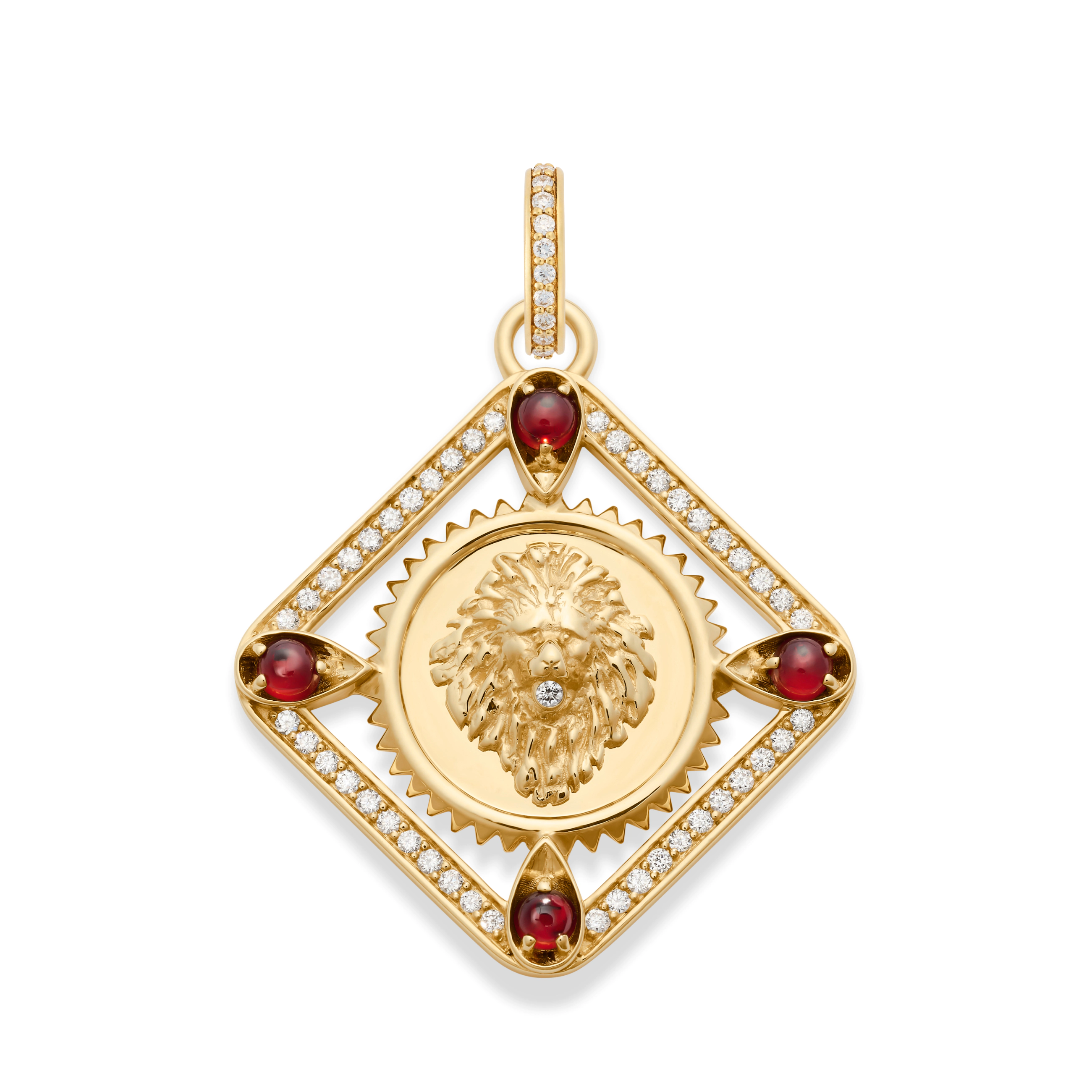 Foundrae Strength | Framed Medallion | Diamonds, Garnet, Yellow Gold