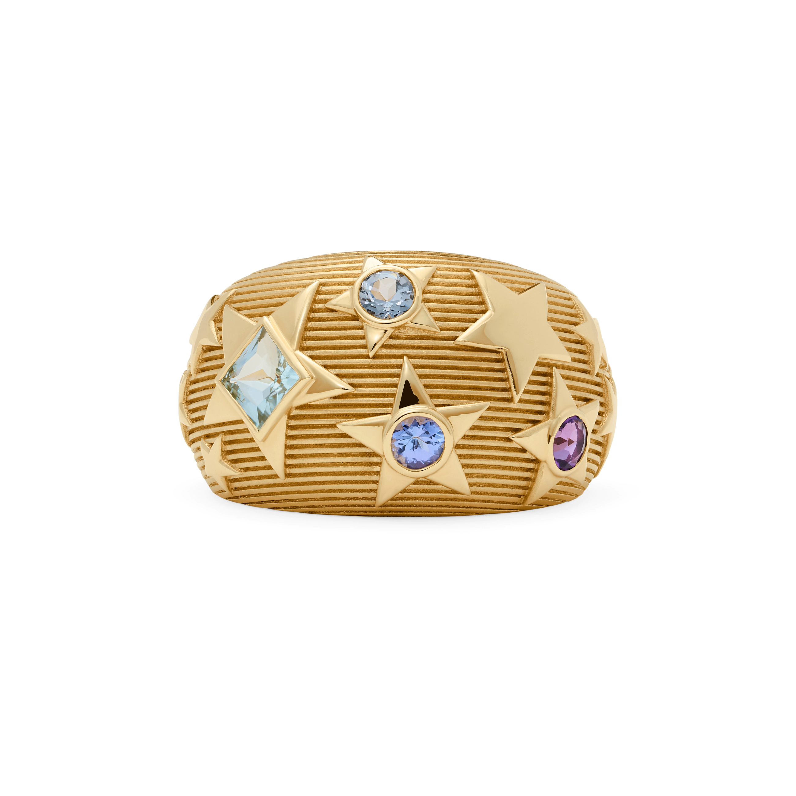 Foundrae Personalized - Foundation | Custom Birthday Starstone Bombe Ring | Yellow Gold