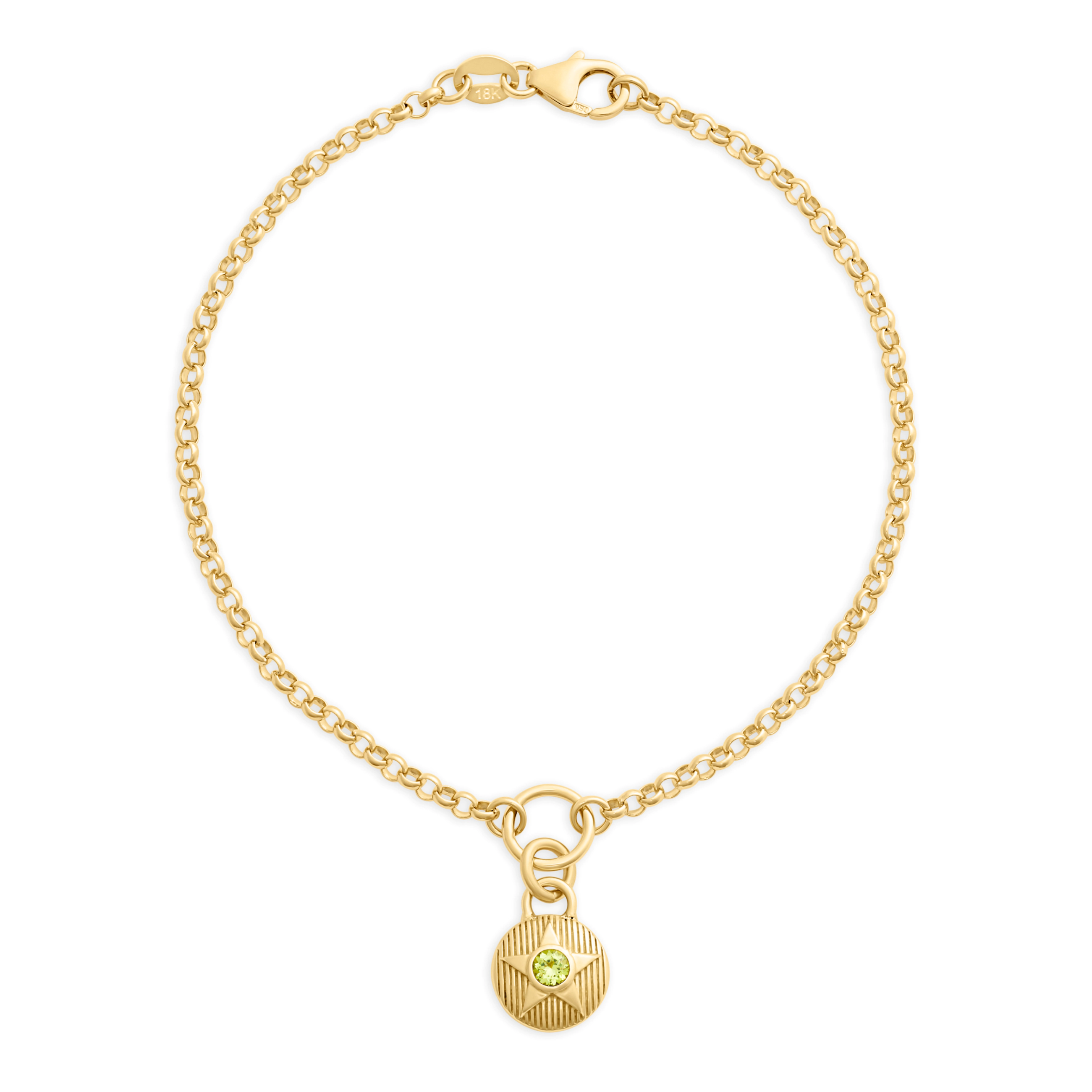 Foundrae Foundation | August Birthday Starstone Small Belcher Bracelet | Peridot, Yellow Gold
