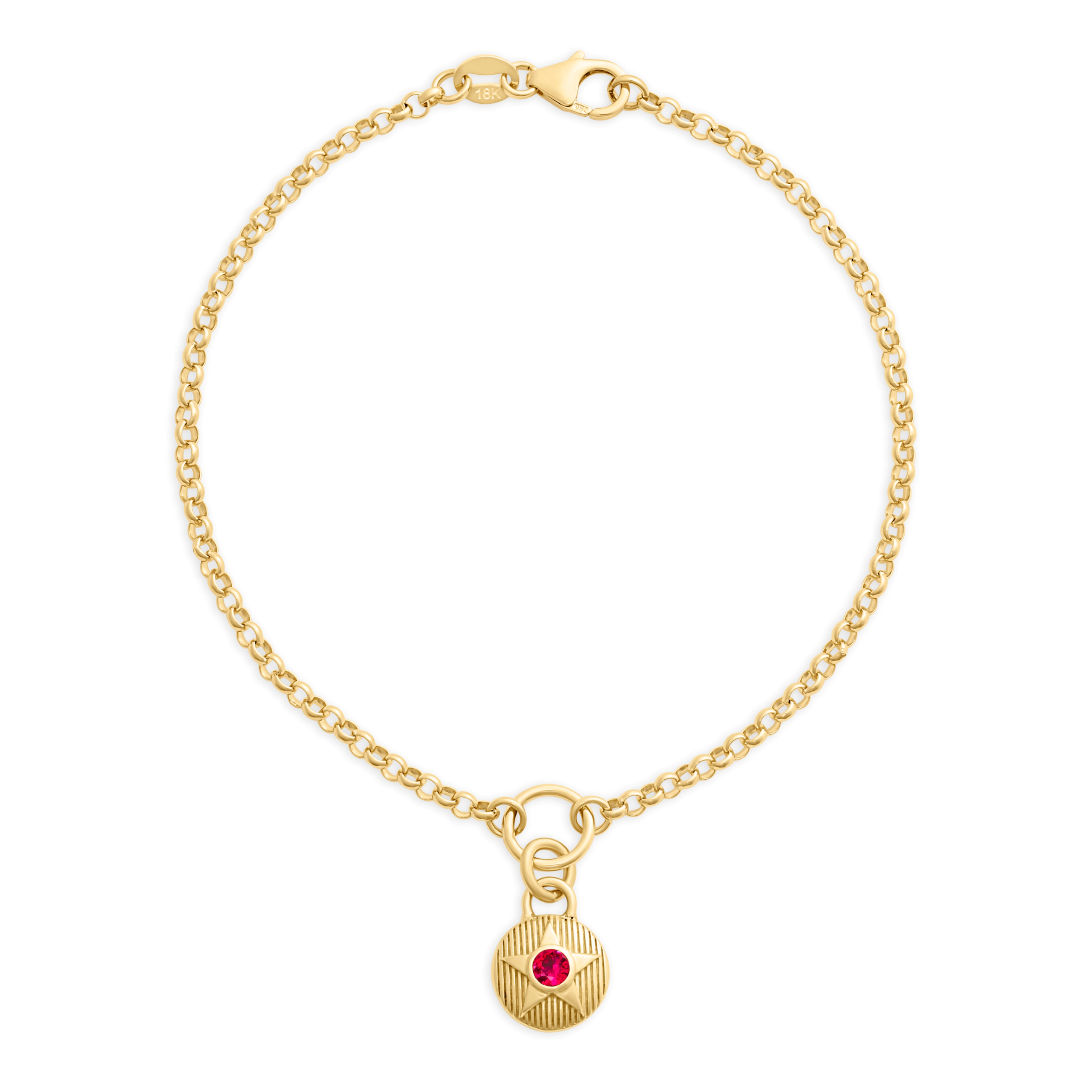 Foundrae Foundation | July Birthday Starstone Small Belcher Bracelet | Ruby, Yellow Gold