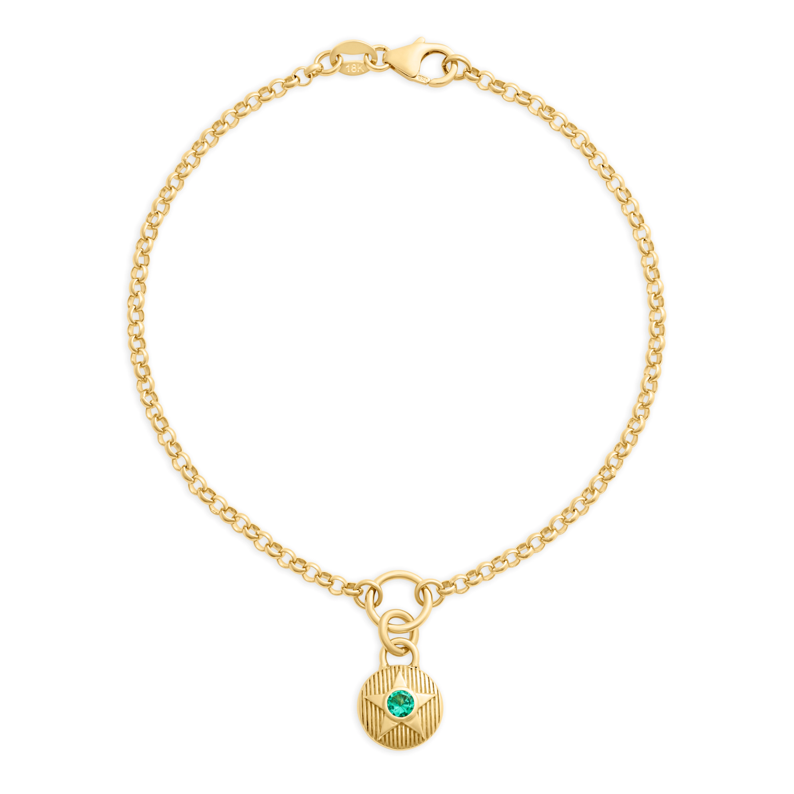 Foundrae Foundation | May Birthday Starstone Small Belcher Bracelet | Emerald, Yellow Gold