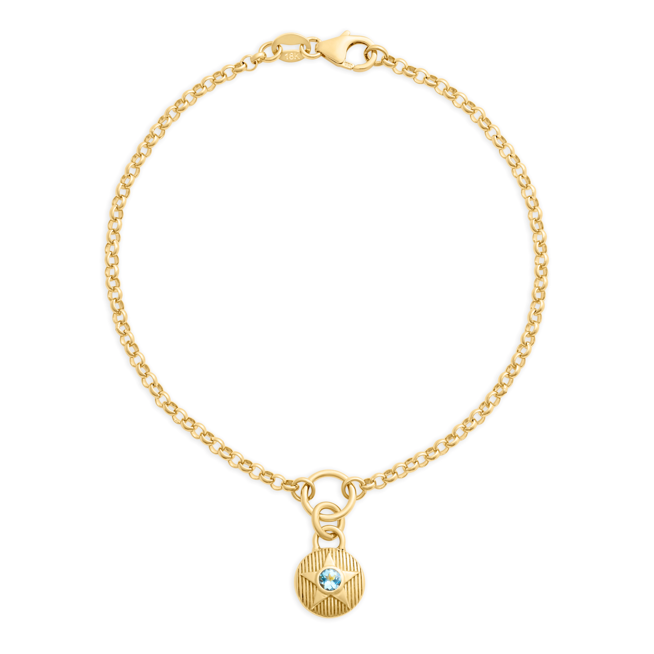 Foundrae Foundation | March Birthday Starstone Small Belcher Bracelet | Aquamarine, Yellow Gold
