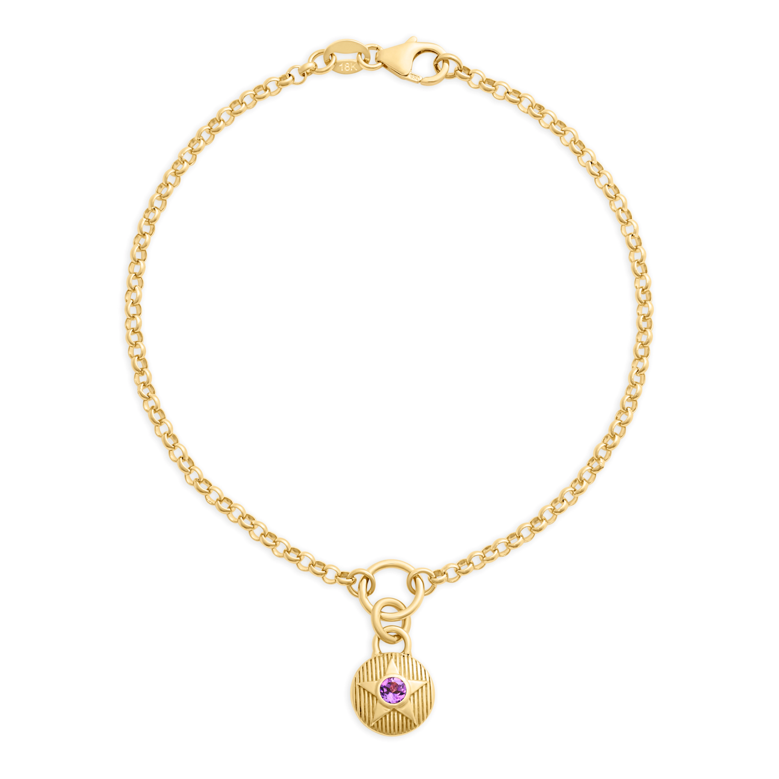Foundrae Foundation | February Birthday Starstone Small Belcher Bracelet | Amethyst, Yellow Gold