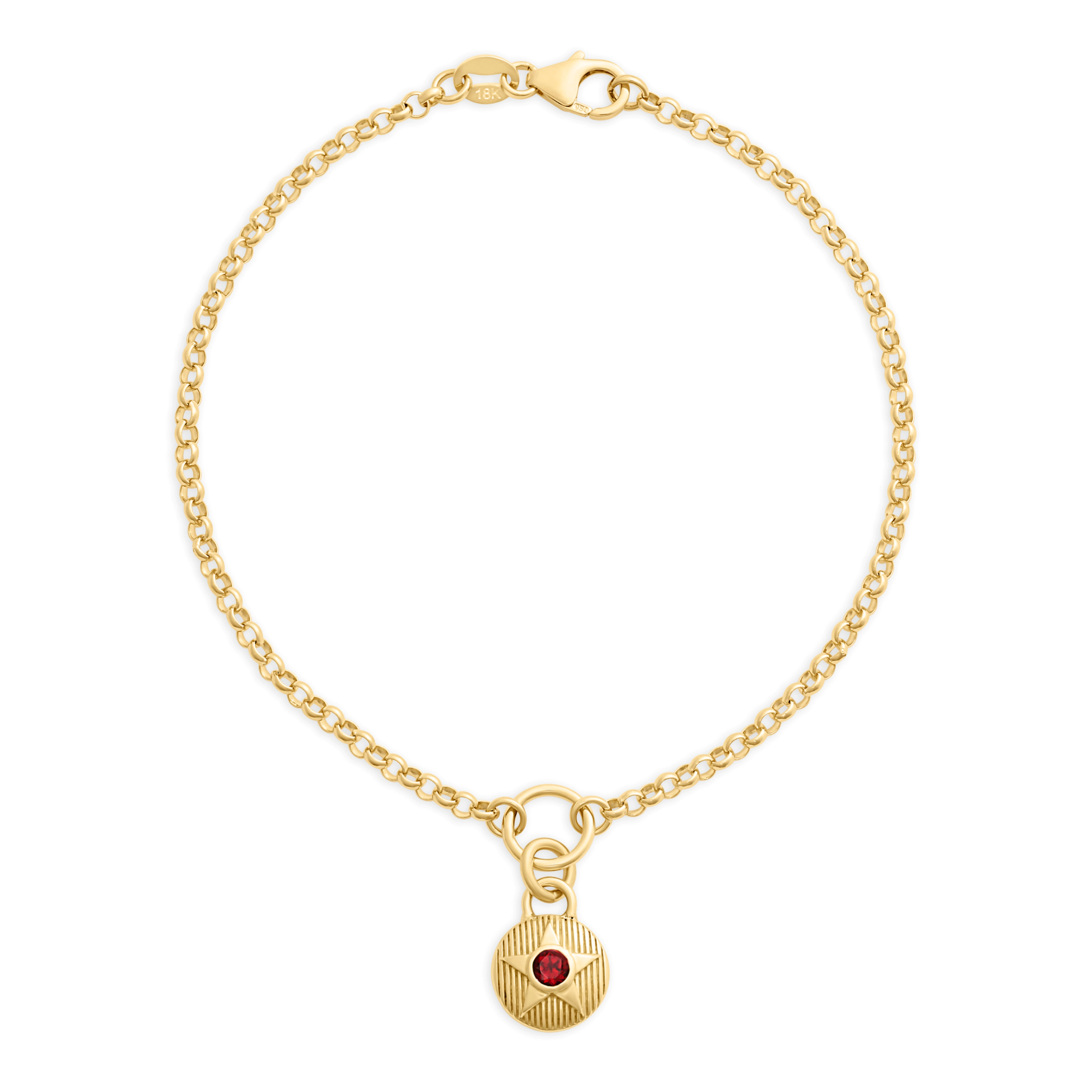 Foundrae Foundation | January Birthday Starstone Small Belcher Bracelet | Garnet, Yellow Gold