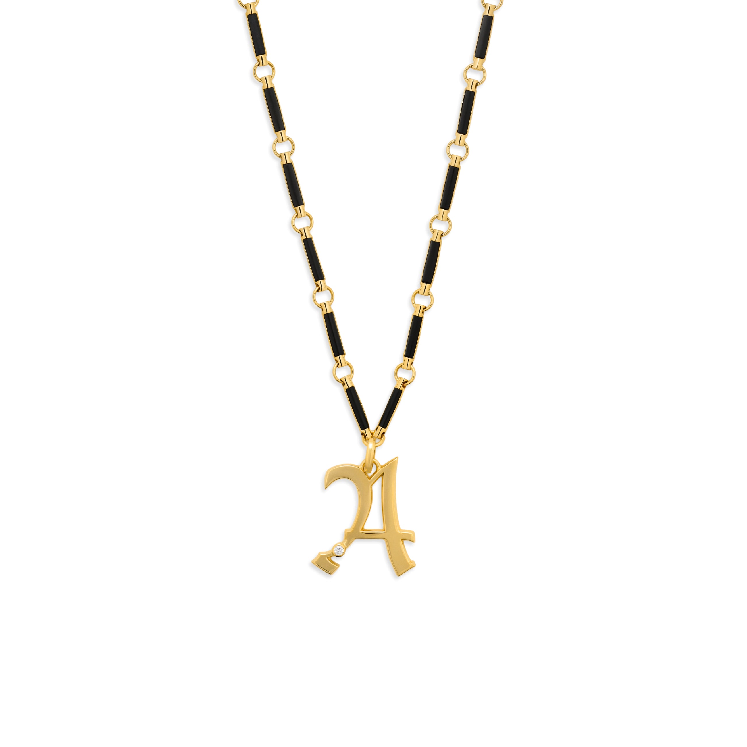 Foundrae Personalized - Foundation | Engravable Initial Element Necklace | Onyx, Diamond, Yellow Go