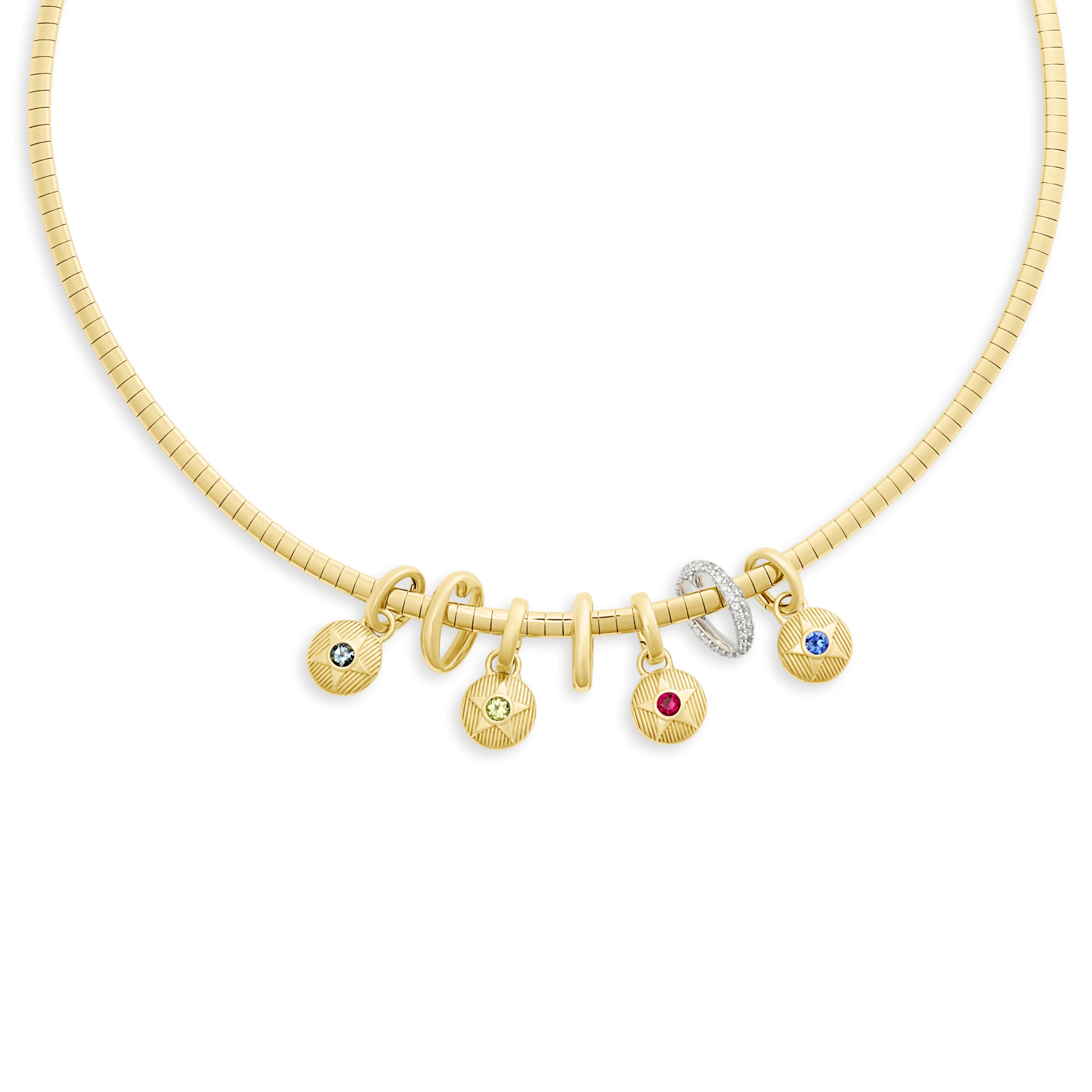 Foundrae Foundation | Birthday Starstone and Slides Small Sleek Collar Necklace | Multi-Stone, Yell