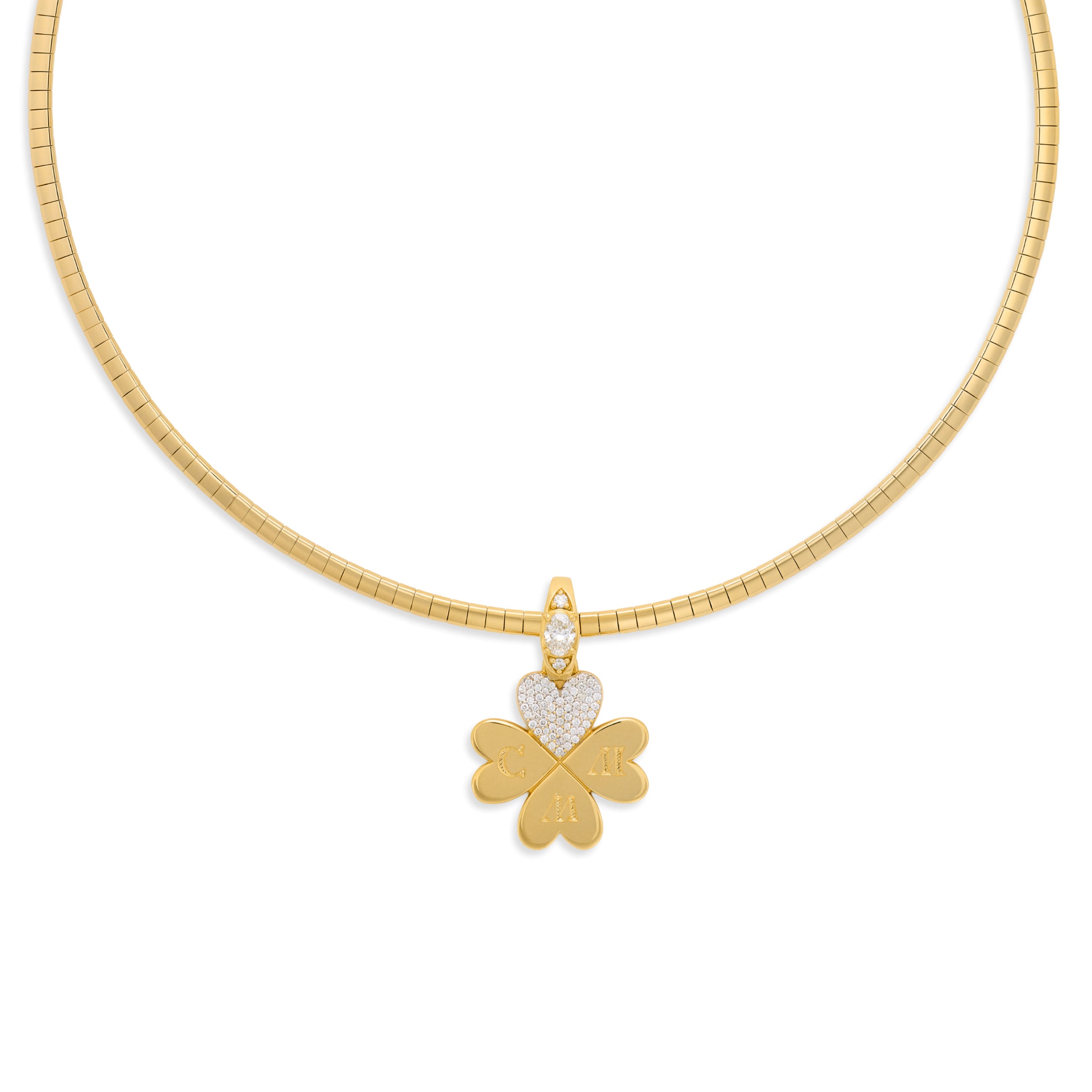 Foundrae Personalized - True Love | Engravable Pavé Four Heart Clover Small Sleek Collar Necklace|
