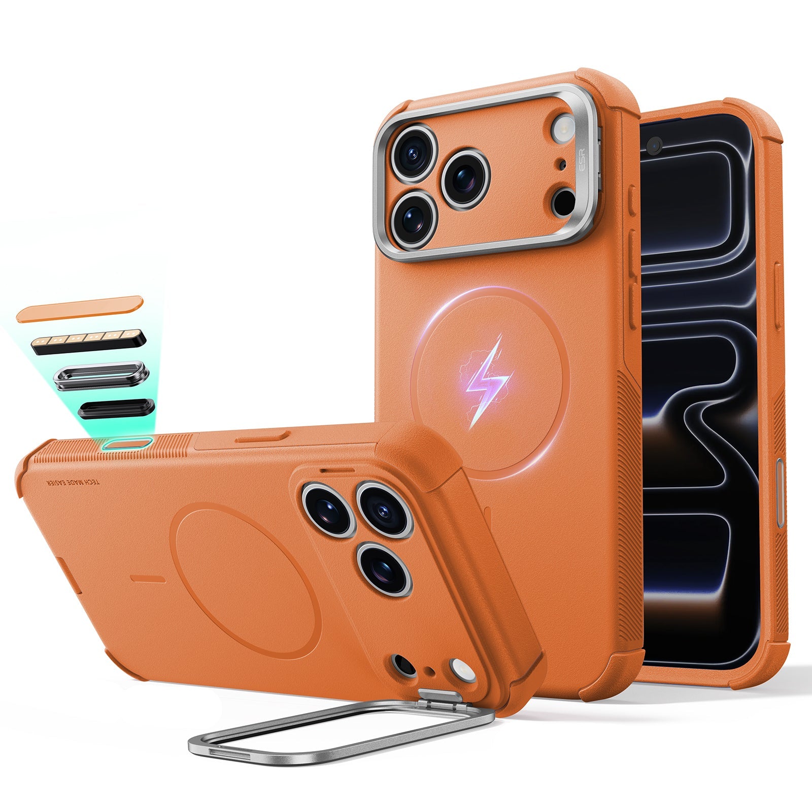 ESR iPhone 2026 Pro Max Cyber Tough Magnetic Case with Camera Control and Flex Stand - Orange