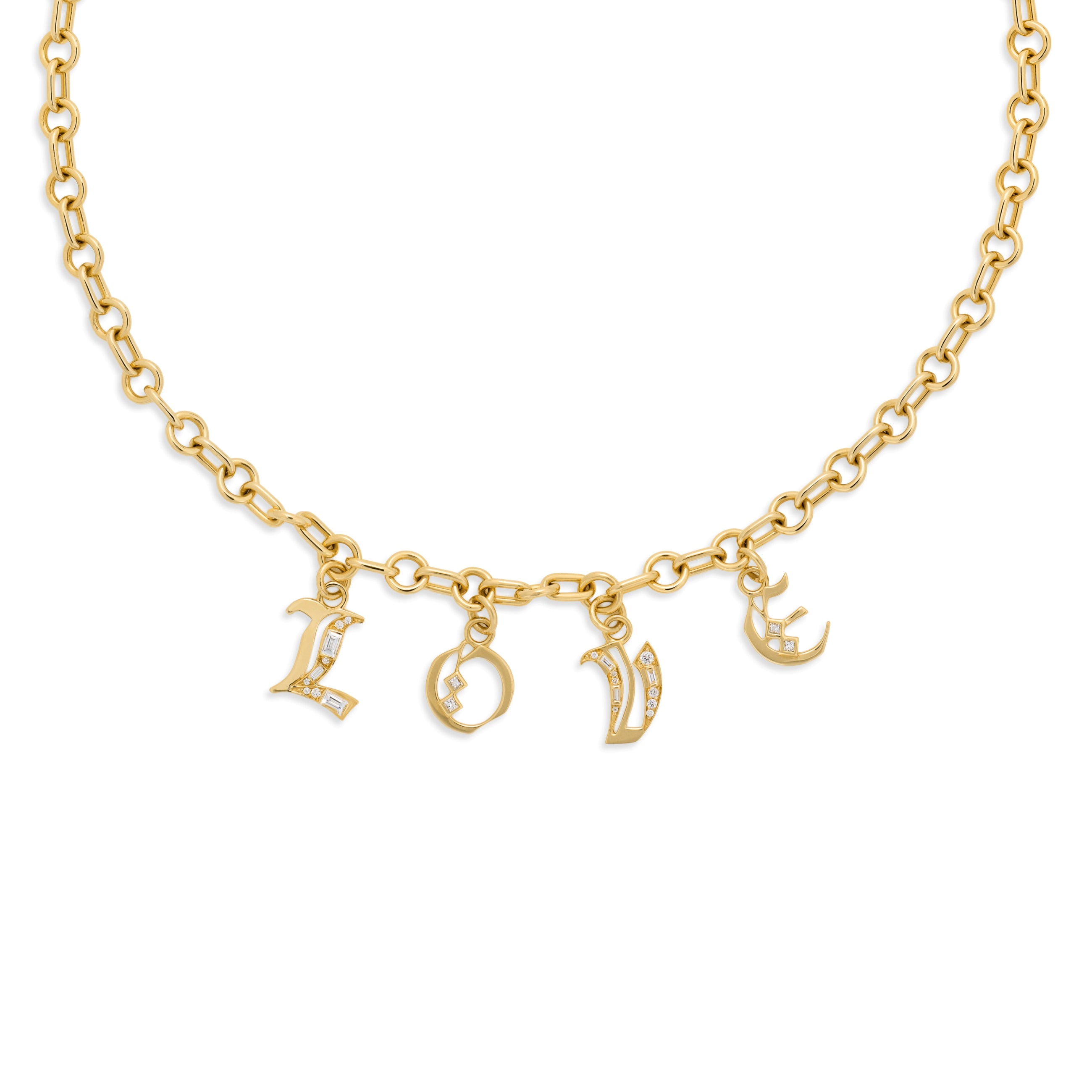 Foundrae True Love - Foundation | Diamond Initial 'LOVE' Small Mixed Link Necklace | Diamonds, Yell