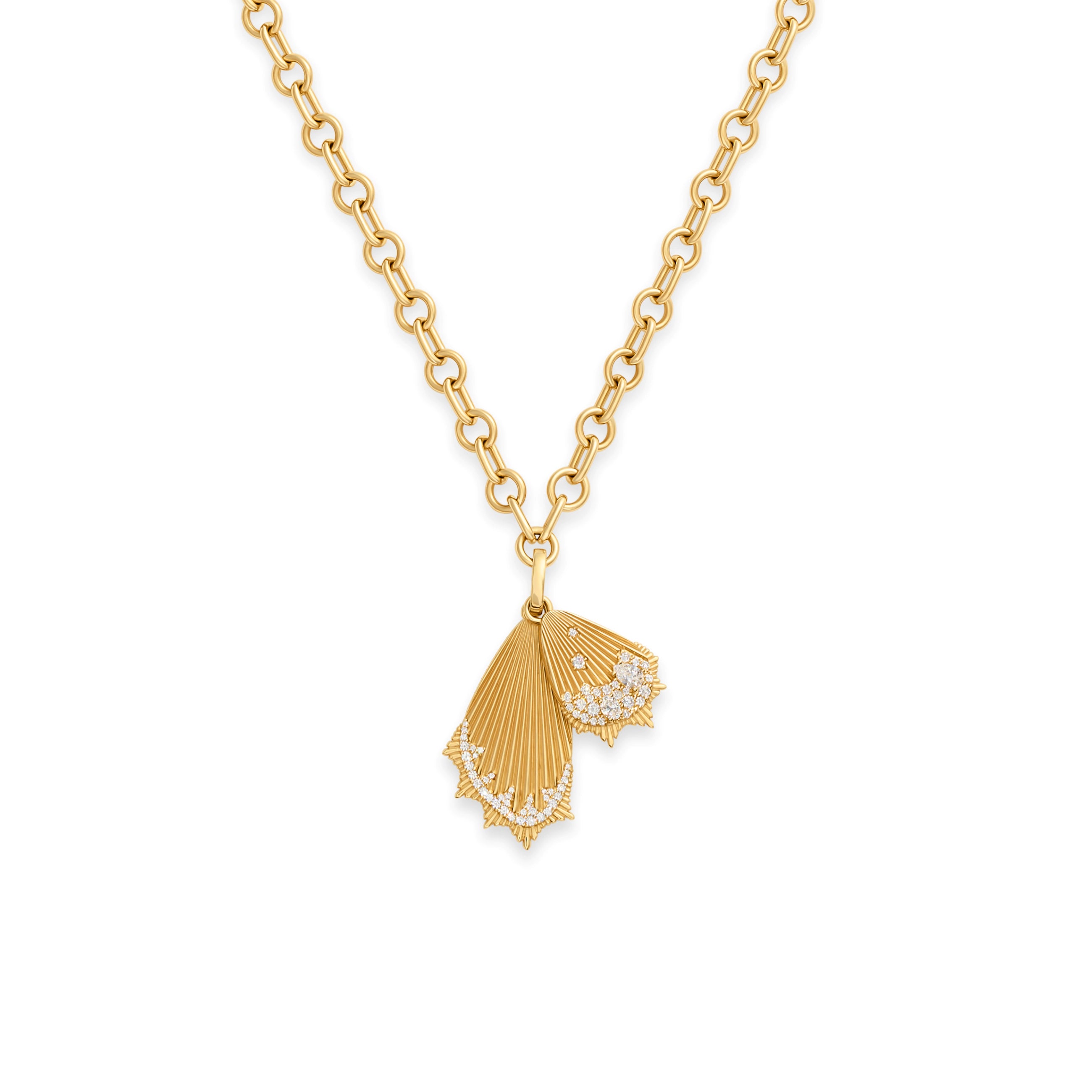 Foundrae Reverie | Butterfly Wings Small Mixed Link Necklace | Diamonds, Yellow Gold