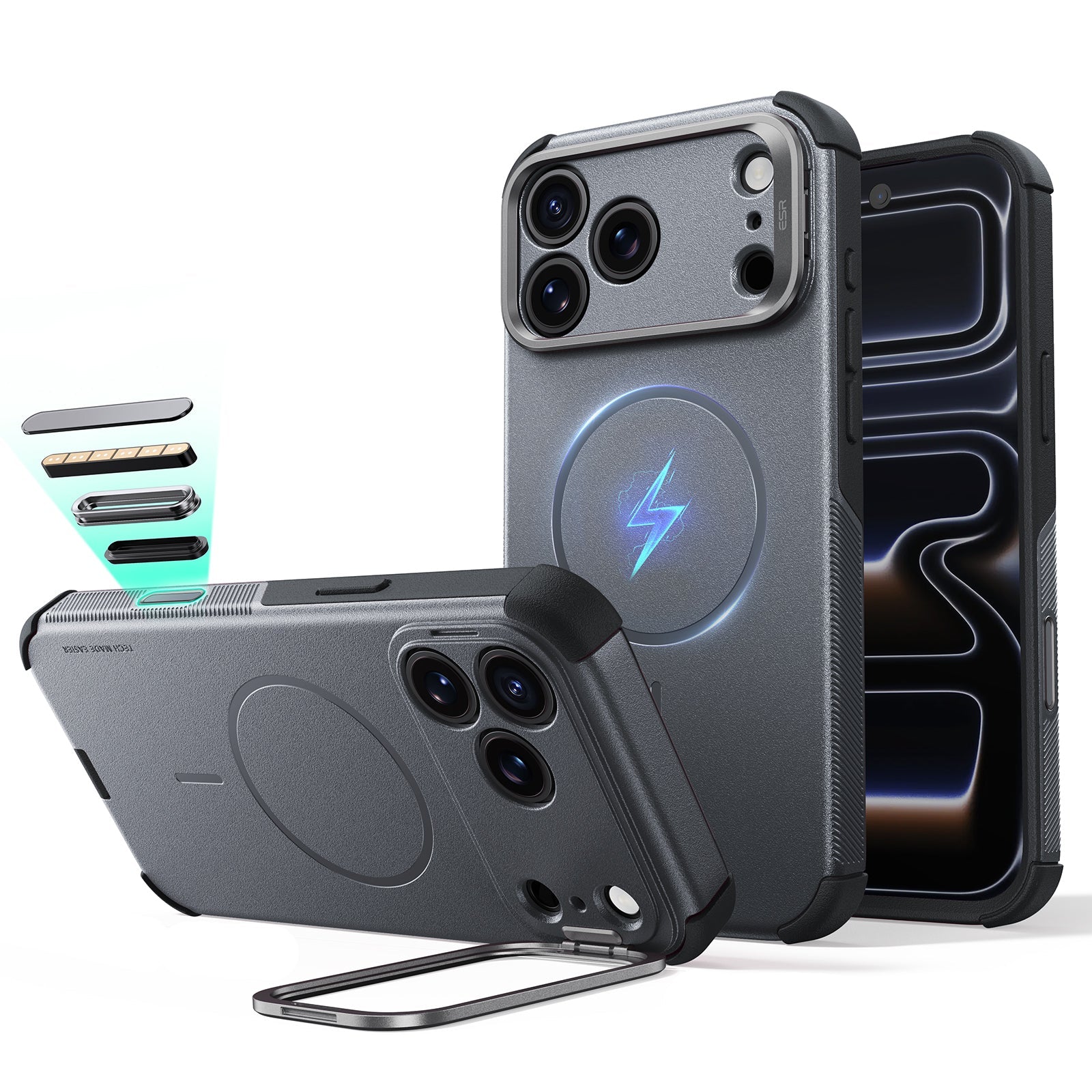 ESR iPhone 2026 Pro Max Cyber Tough Magnetic Case with Camera Control and Flex Stand - Space G