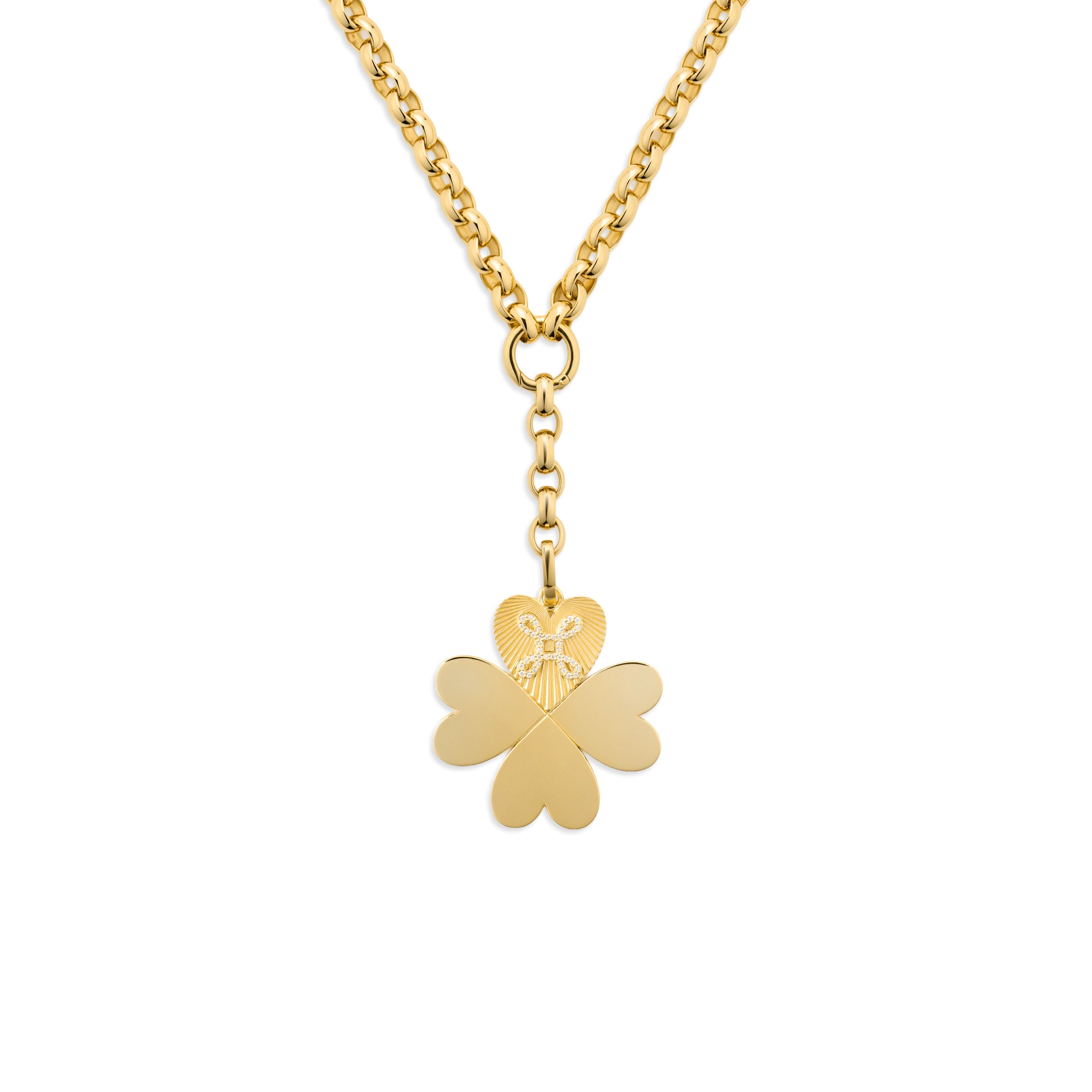 Foundrae Personalized - True Love | Engravable Four Heart Clover Oversized Belcher Extension Neckla