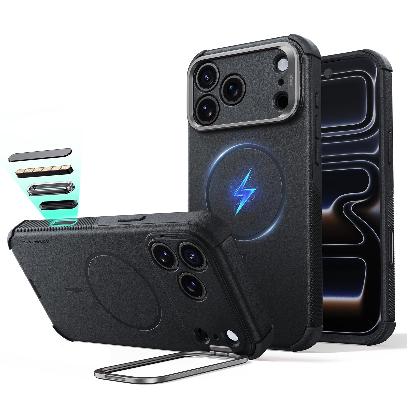 ESR iPhone 2026 Pro Cyber Tough Magnetic Case with Camera Control and Flex Stand - Black