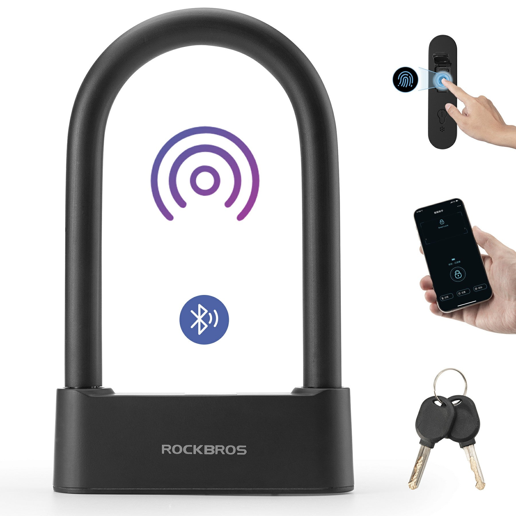 Swagtron Smart Fingerprint U-Lock with App Control – Keyless, Waterproof, USB-C Rechargeable