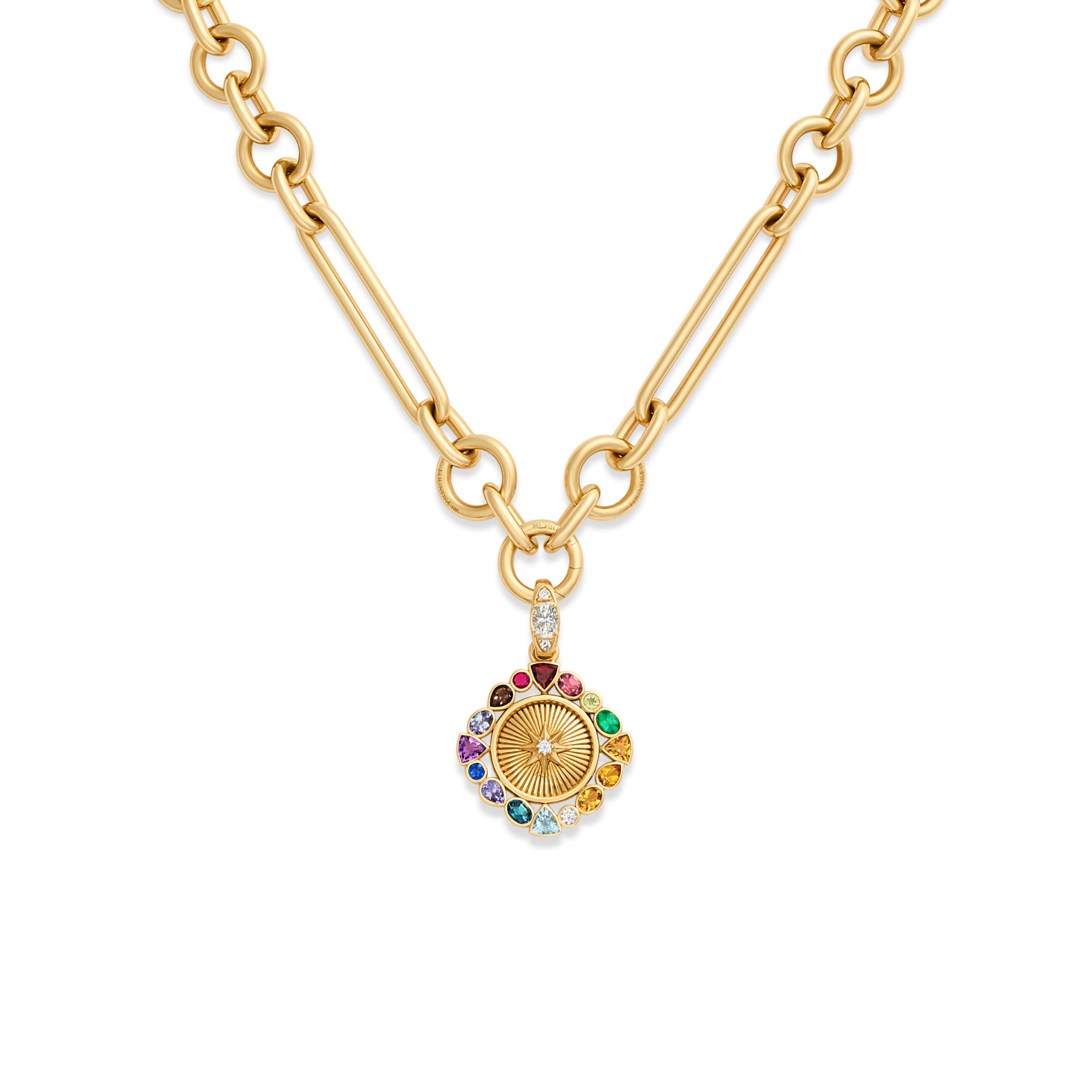 Foundrae Foundation | Temenos Inner Light Oversized Mixed Clip Necklace | Multi-Stone, Yellow Gold