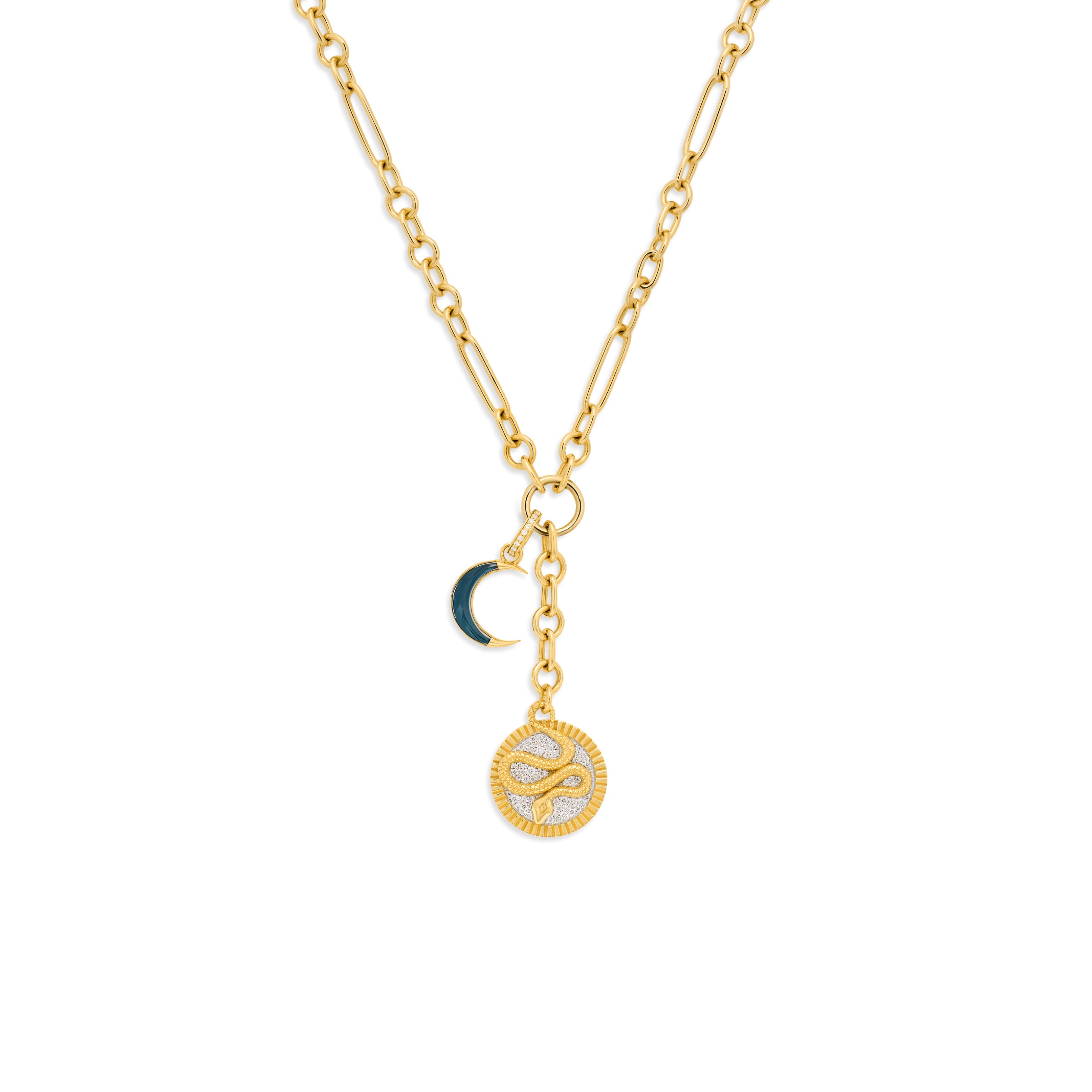 Foundrae Wholeness - Infinite Gratitude | Pavé Snake and Crescent Small Mixed Clip Extension Neckla