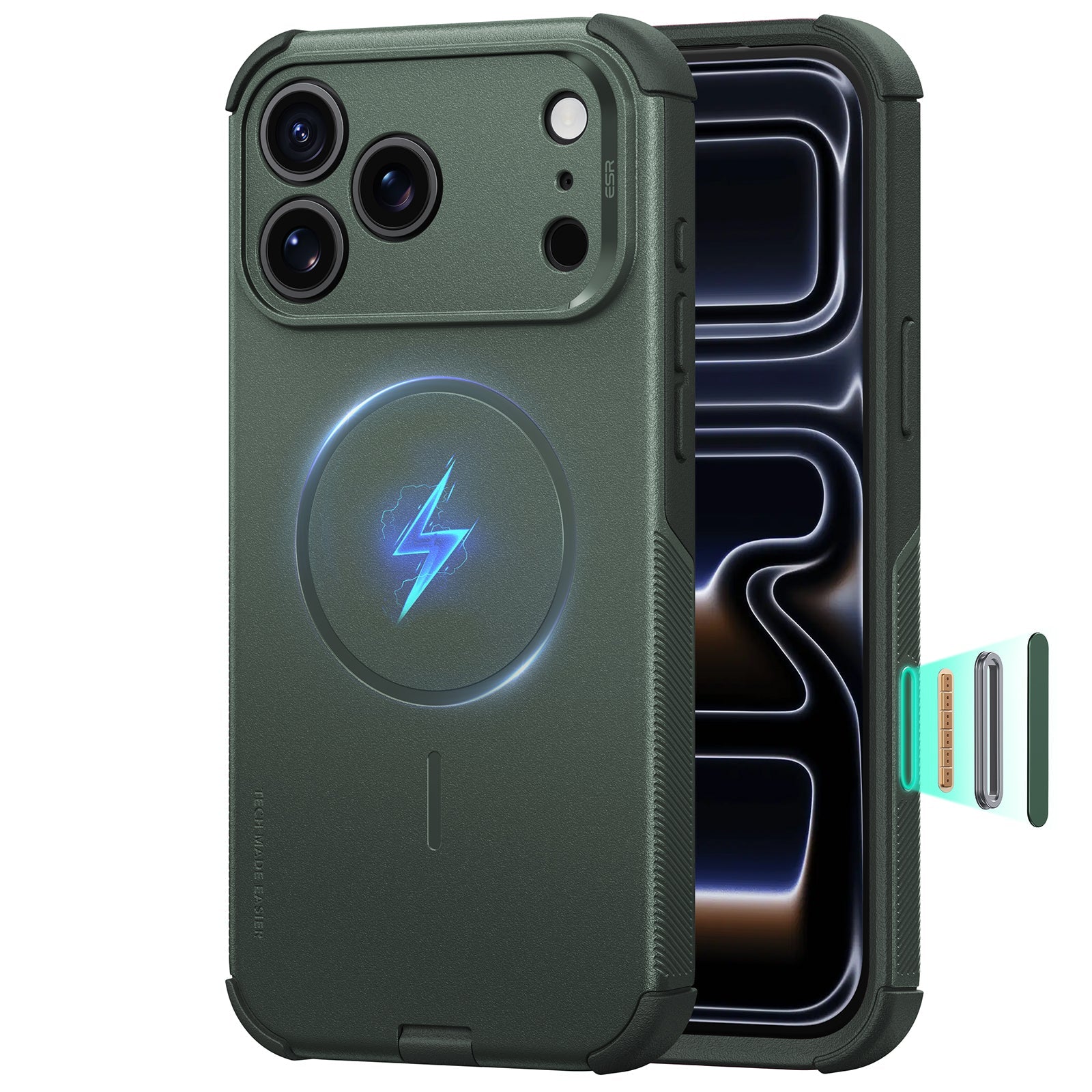 ESR iPhone 2026 Pro Max Cyber Tough Magnetic Case with Camera Control - Olive Green