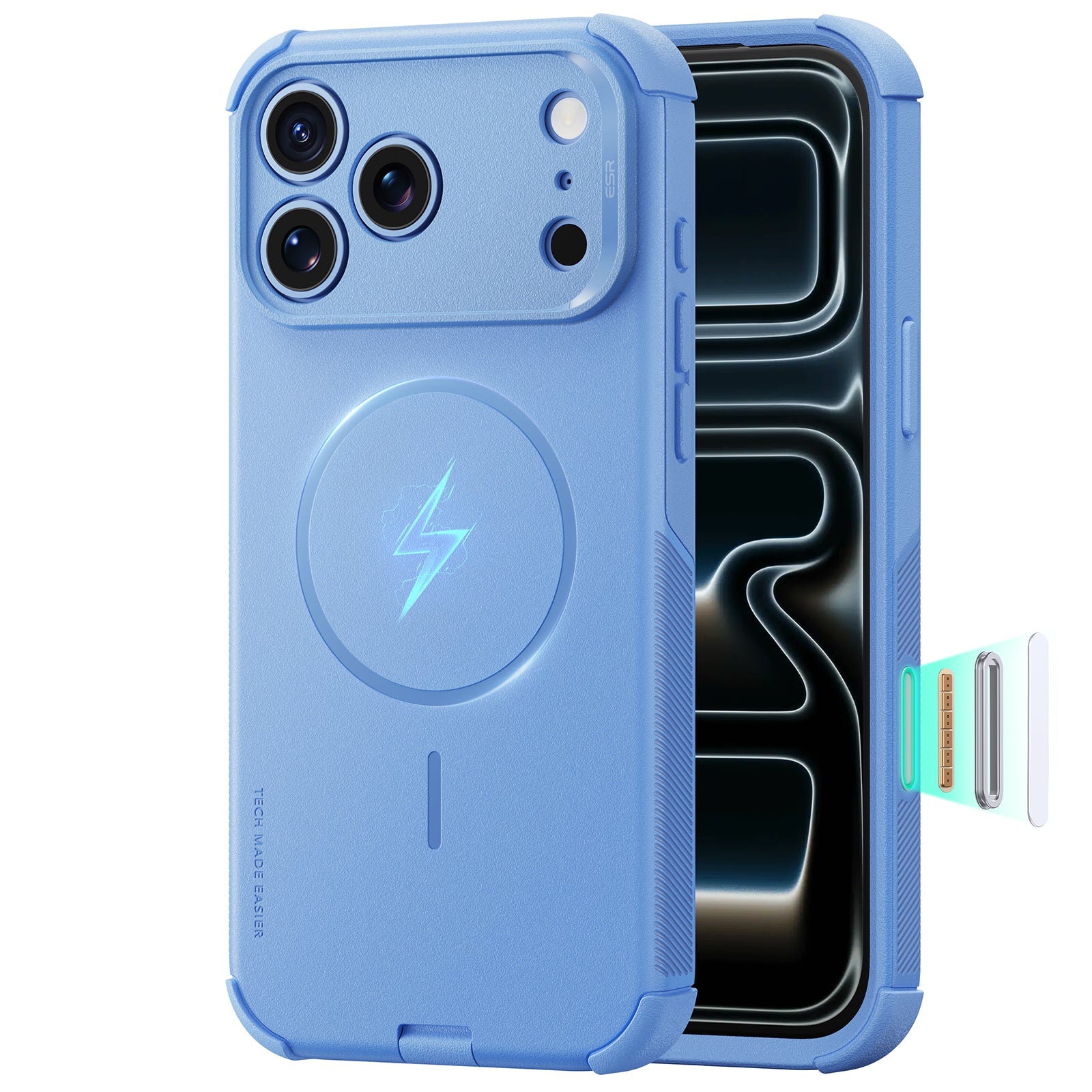 ESR iPhone 2026 Pro Cyber Tough Magnetic Case with Camera Control - Misty Blue