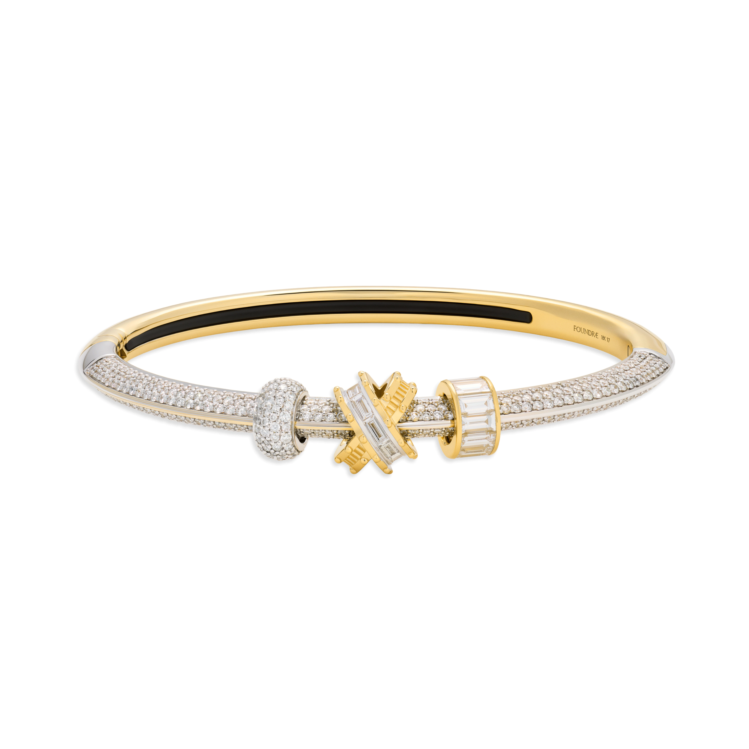 Foundrae True Love | Interlocked and Orbit Pavé Strong Heart Bangle | Diamonds, Mixed Gold