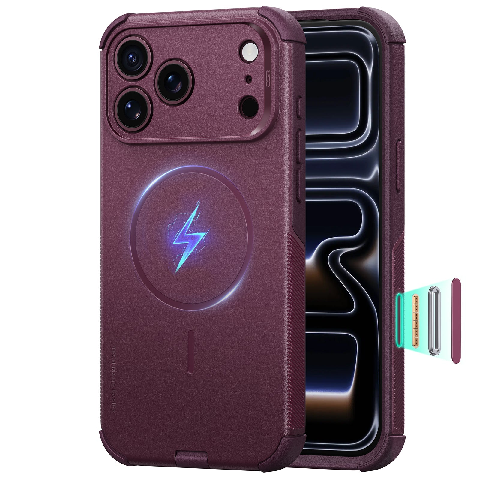 ESR iPhone 2026 Pro Cyber Tough Magnetic Case with Camera Control - Deep Burgundy