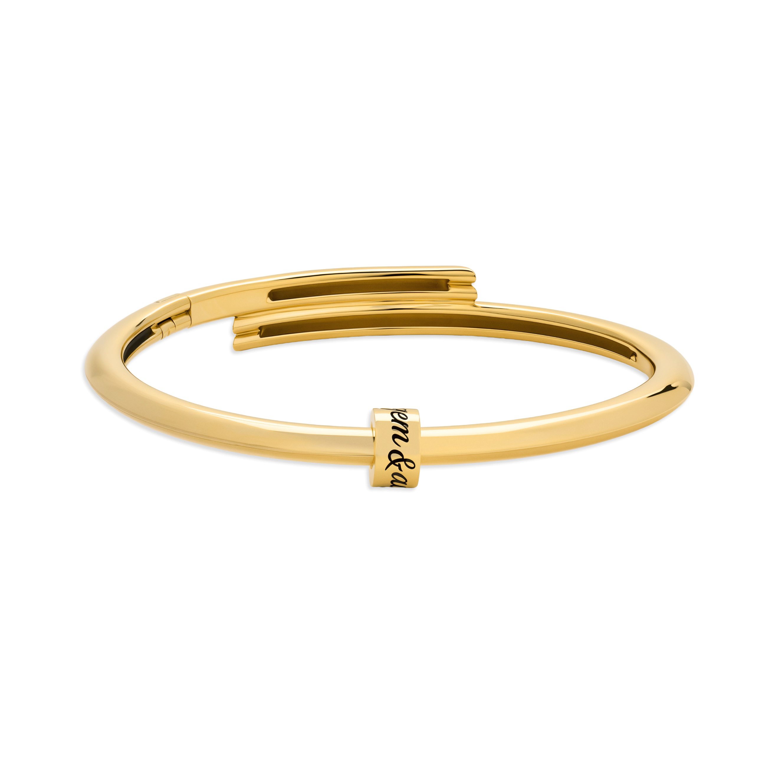 Foundrae Personalized - True Love | Custom Inscribed Heart Beat Strong Heart Bangle | Yellow Gold