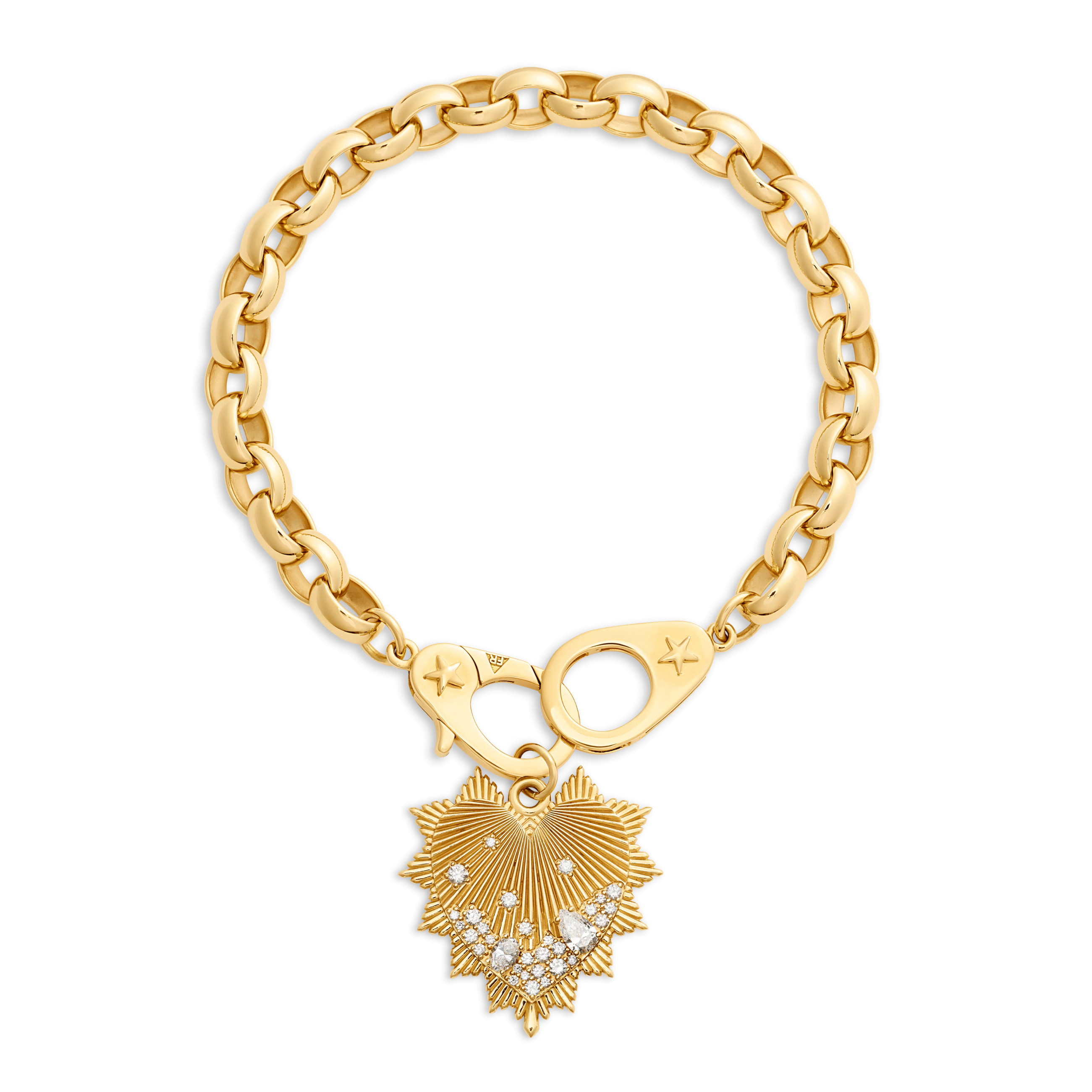 Foundrae True Love | Encrusted Diamond Heart Love Token Oversized Belcher Bracelet with Sister Hook
