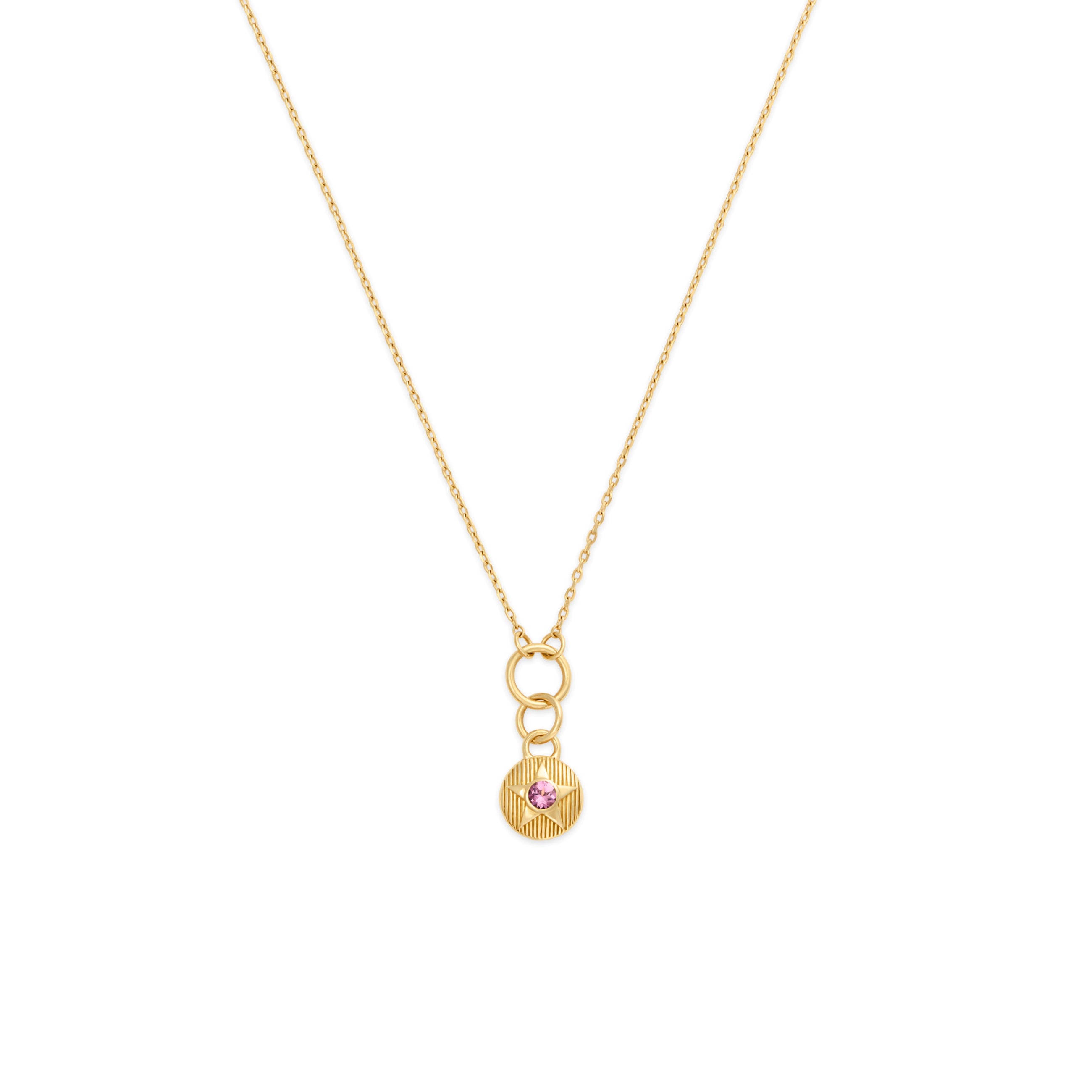 Foundrae Foundation | October Birthday Starstone Thread Necklace | Pink Tourmaline, Yellow Gold